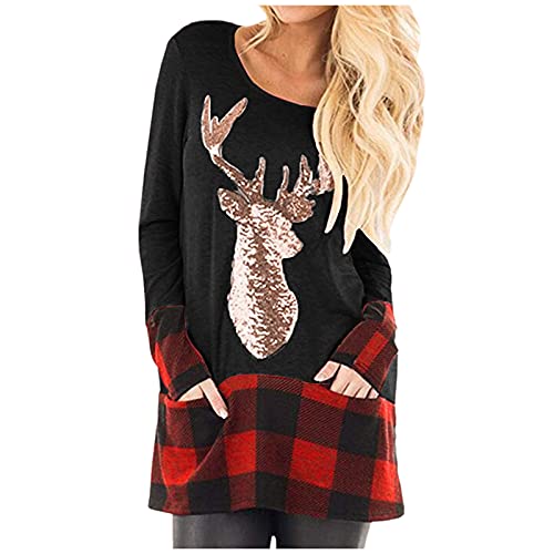 Women's Casual Plaid Long Sleeve Tunic Blouse - Stylish Splice Hem Top for Work, Date & Everyday Wear | Trendy Ladies Fashion Tops & Blouses