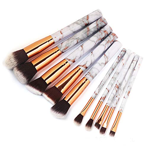 Premium 10Pcs Marbling Handle Makeup Brush Set - Foundation, Blush, Eyeshadow, Concealer & Highlighter Brushes Kit for Flawless Makeup Application - Perfect for Daily Use, Professional Makeup Artists & Travel Beauty Essentials