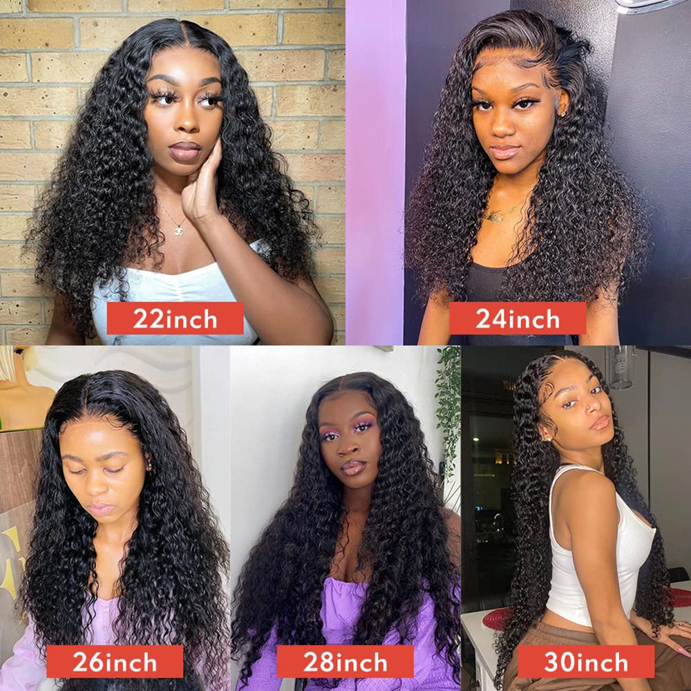 Brazilian Virgin Human Hair Lace Front Wig - 180% Density 4x4 Lace Closure, Water Wave Curly Glueless Wig with Baby Hair for Black Women | 22 Inch Natural Color | Perfect for Daily Wear, Parties & Special Occasions