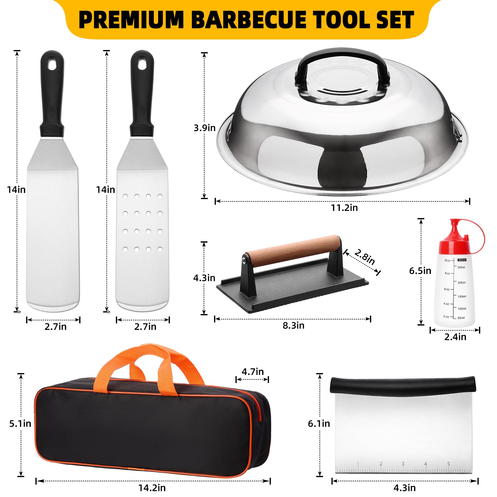 8PCS Blackstone Griddle Accessories Tool Kit - Professional Grade Flat Top Grill Set with Cheese Melting Dome, Burger Press, Chopper, Bottles & Carry Bag - Ideal for Outdoor BBQ, Camping, Backyard Cooking & Indoor Grilling