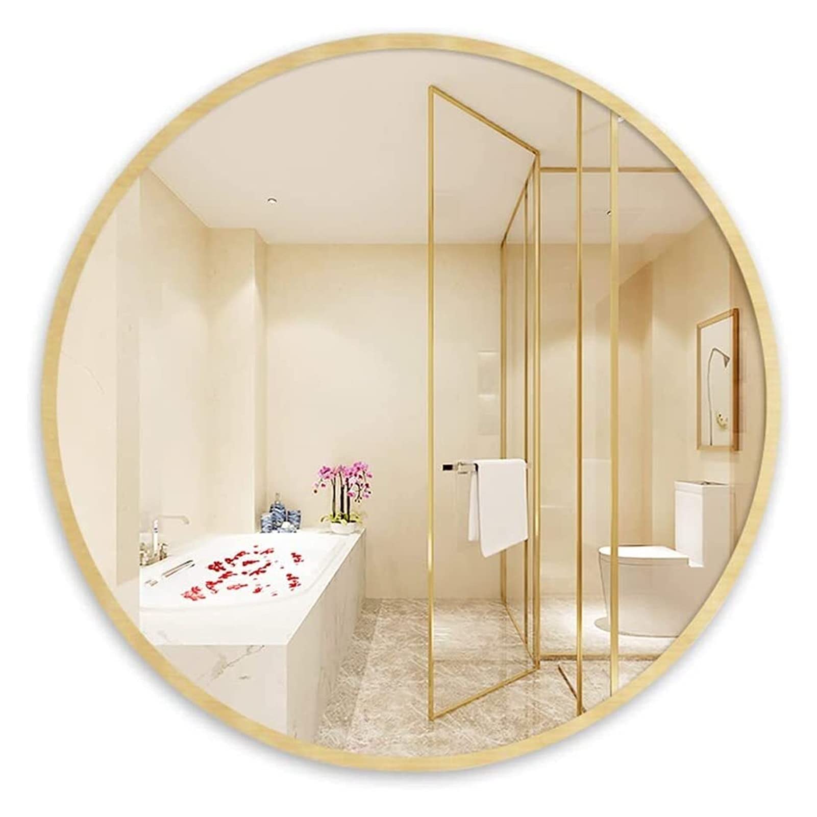 **YIWANGO 50CM Round Bathroom Mirror - Modern Wooden Frame HD Silver Wall Mounted Circle Mirror for Vanity, Living Room, Bedroom Decor | Perfect for Makeup, Home Styling & Wall Decoration**