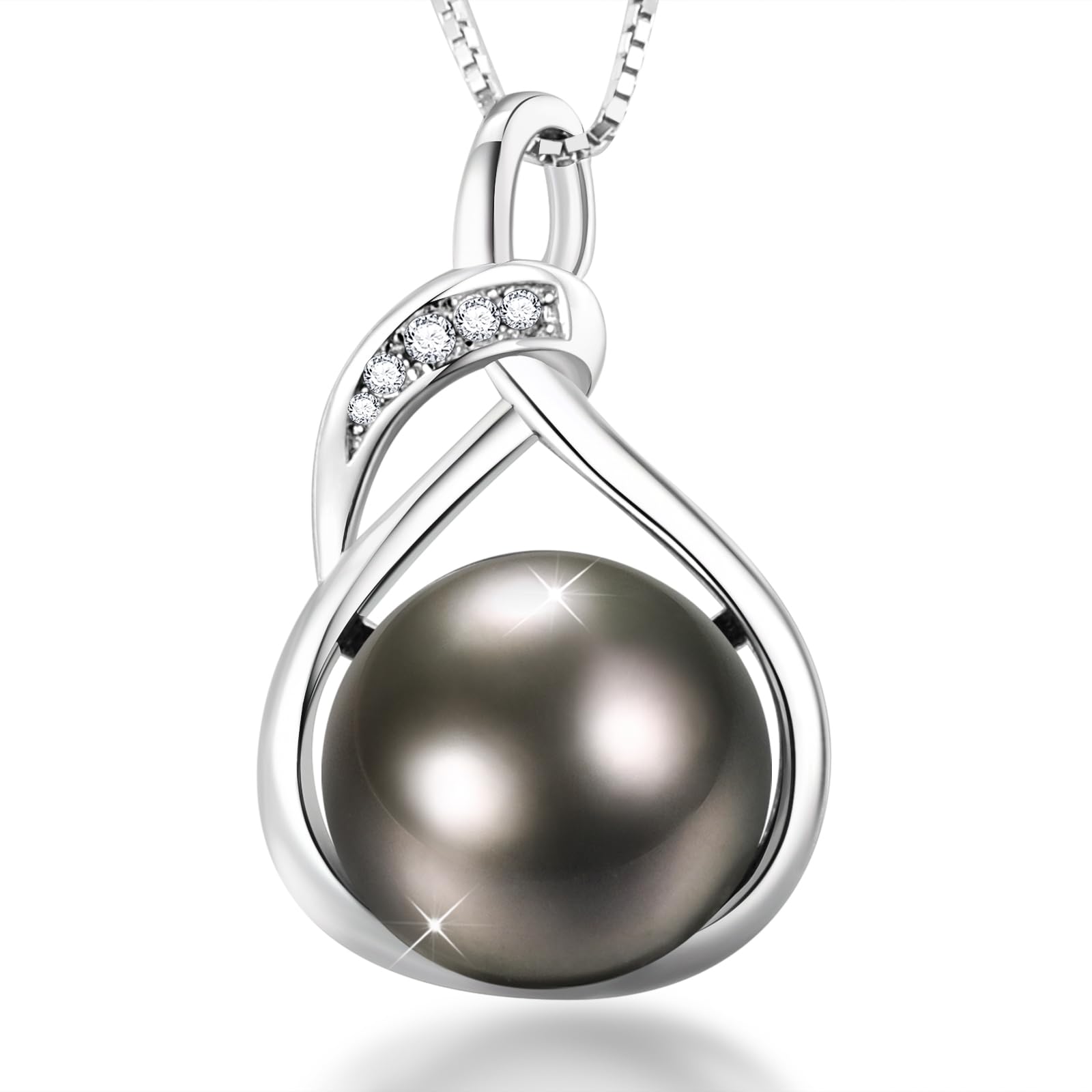 Tahitian Black Pearl Necklace for Women - Sterling Silver Adjustable Chain with Real Black Pearls - Perfect Gift for Wife, Girlfriend, Mother (Wedding, Birthday, Anniversary, Christmas, Valentine's Day) - Elegant Jewelry Gift Box Included - Ideal for Date Nights, Special Occasions & Everyday Wear
