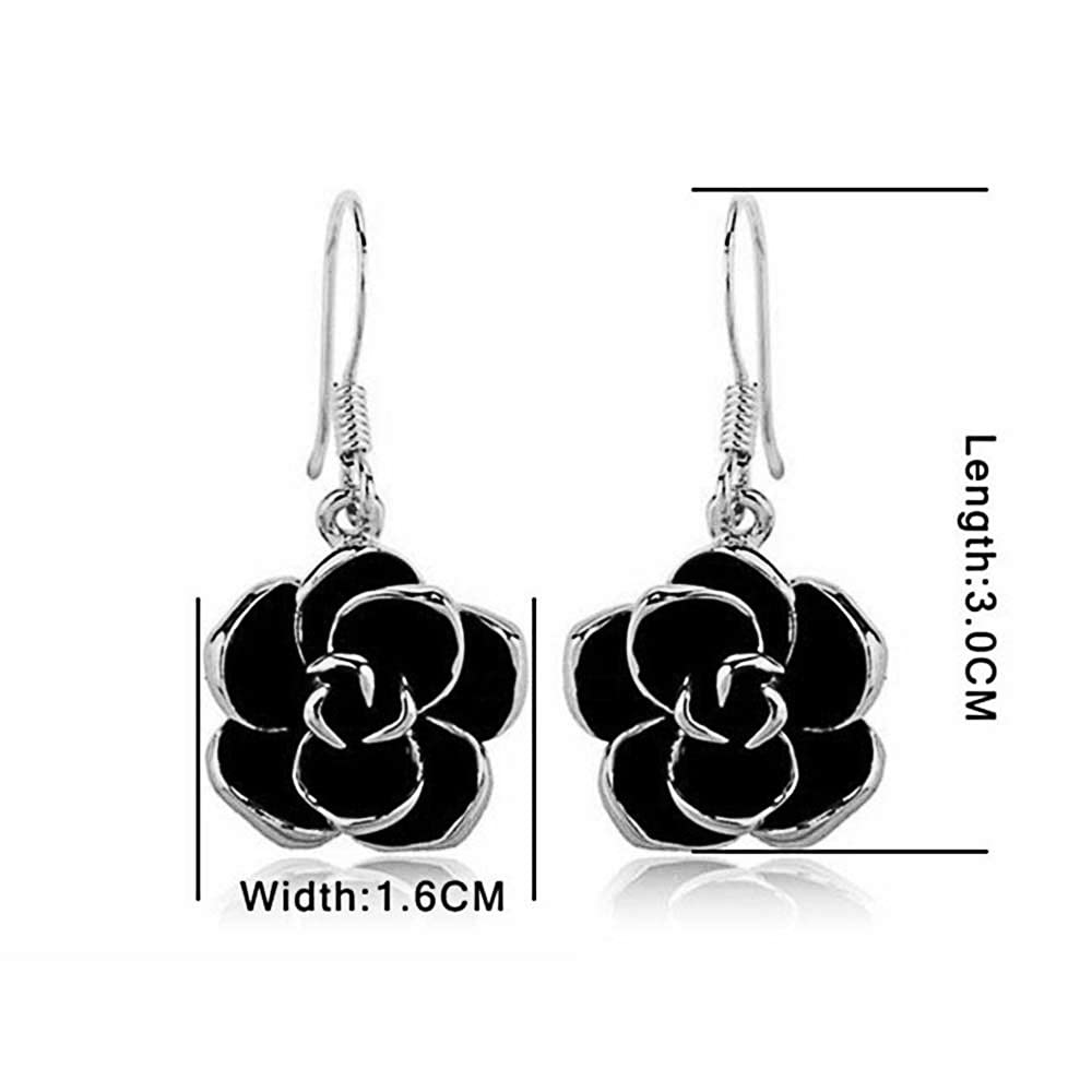 Rose Gold Plated Black Rose Dangle Drop Earrings - Elegant Fashion Jewelry for Women, Perfect for Evening Parties & Date Nights