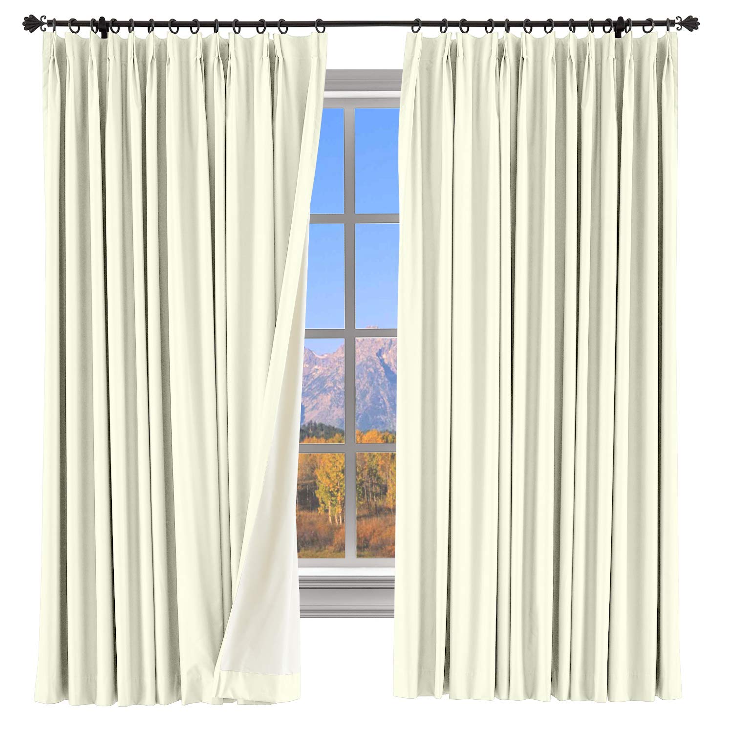Blackout Thermal Insulated Pinch Pleated Curtain Panel - Beige Foam Coated Liner for Complete Darkness | Noise Reducing & Energy Efficient Window Treatment for Shift Workers, Day Sleepers & Bedrooms (1 Panel) | Perfect for Night Shifts, Nurseries & Home Theaters