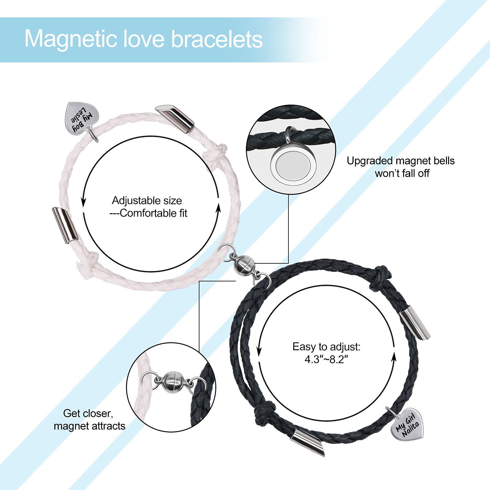 BAUMA Mutual Attraction Rope Braided Couple Bracelets - Matching Charm Pendants Jewelry Set (2PCS) for Women & Men - Perfect for Anniversaries, Valentine's Day & Romantic Gifts