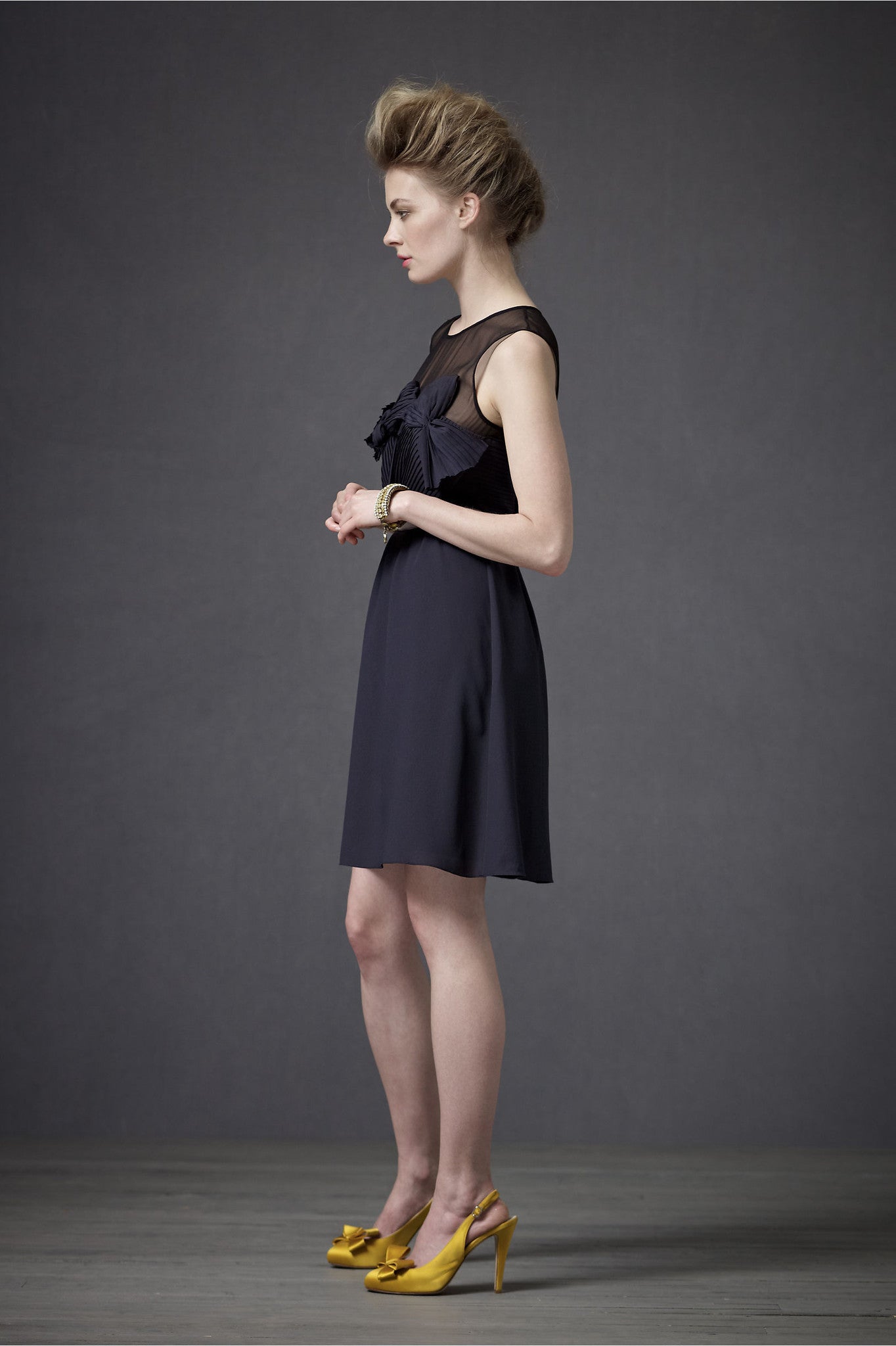 BHLDN Origami Pleated Dress in Charcoal - Elegant Formal Wear for Weddings, Parties & Special Occasions