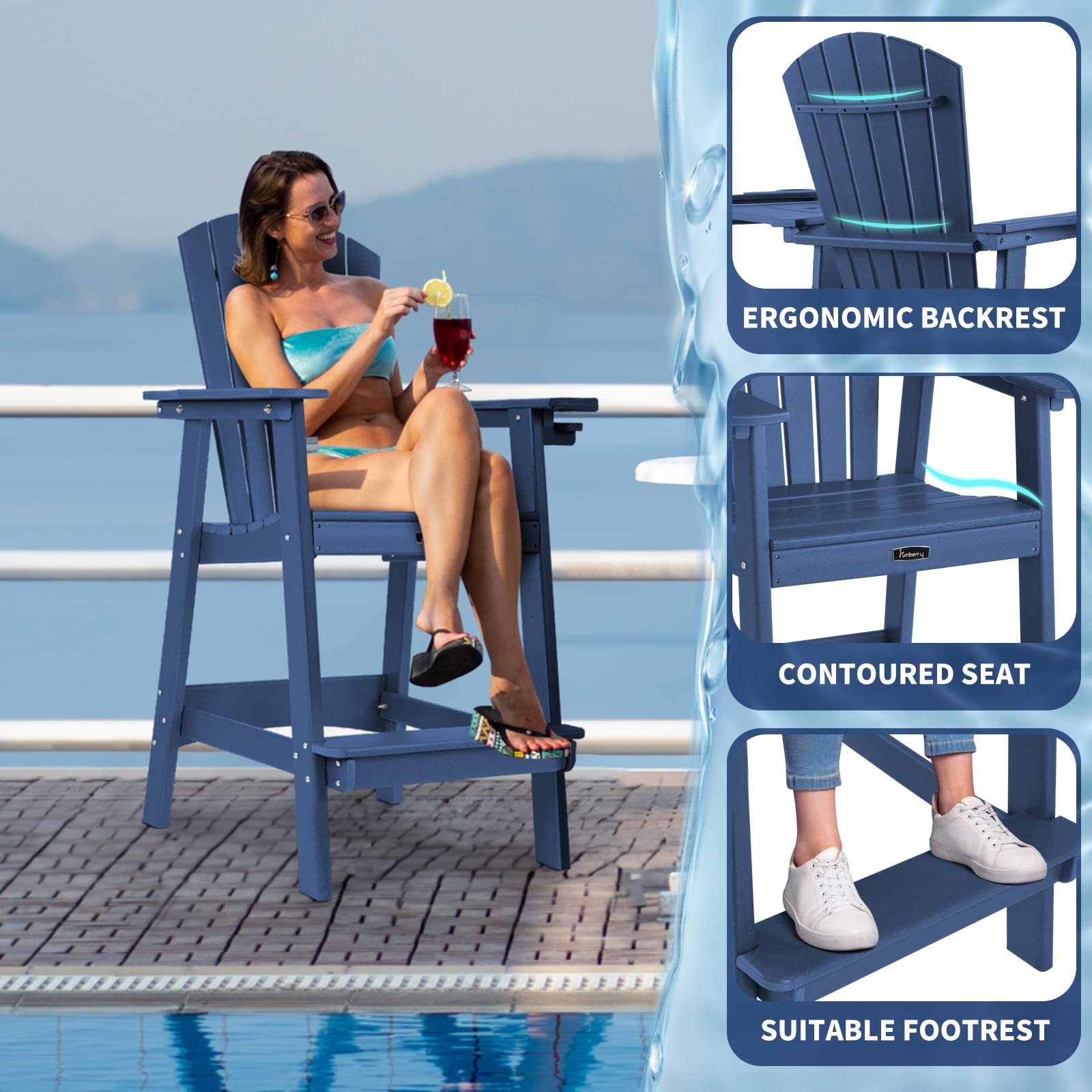 FUNBERRY 2-Piece Tall Adirondack Chair Set with Removable Connecting Table - All-Weather High Top Patio Chairs with Cup Holders - Perfect for Outdoor Relaxation on Balcony, Deck, or Garden