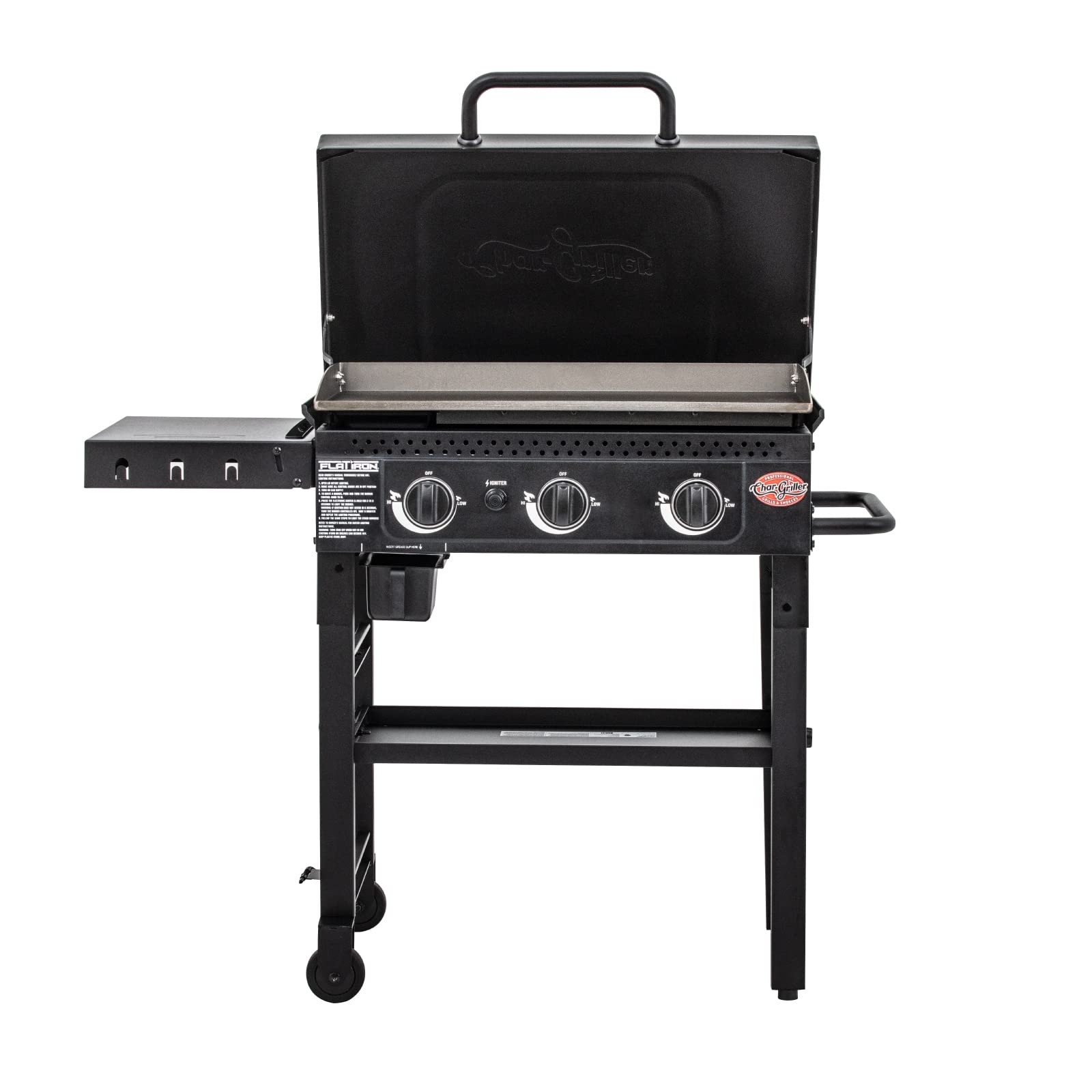 Char-Griller Flat Iron 3 Burner Outdoor Gas Griddle with Lid & Blackstone 5060 Grill & Griddle Kit - 8-Piece Premium Flat Top Grill Accessories Set with Cleaner Tools (Black) - Perfect for Backyard BBQs, Tailgating, and Outdoor Cooking