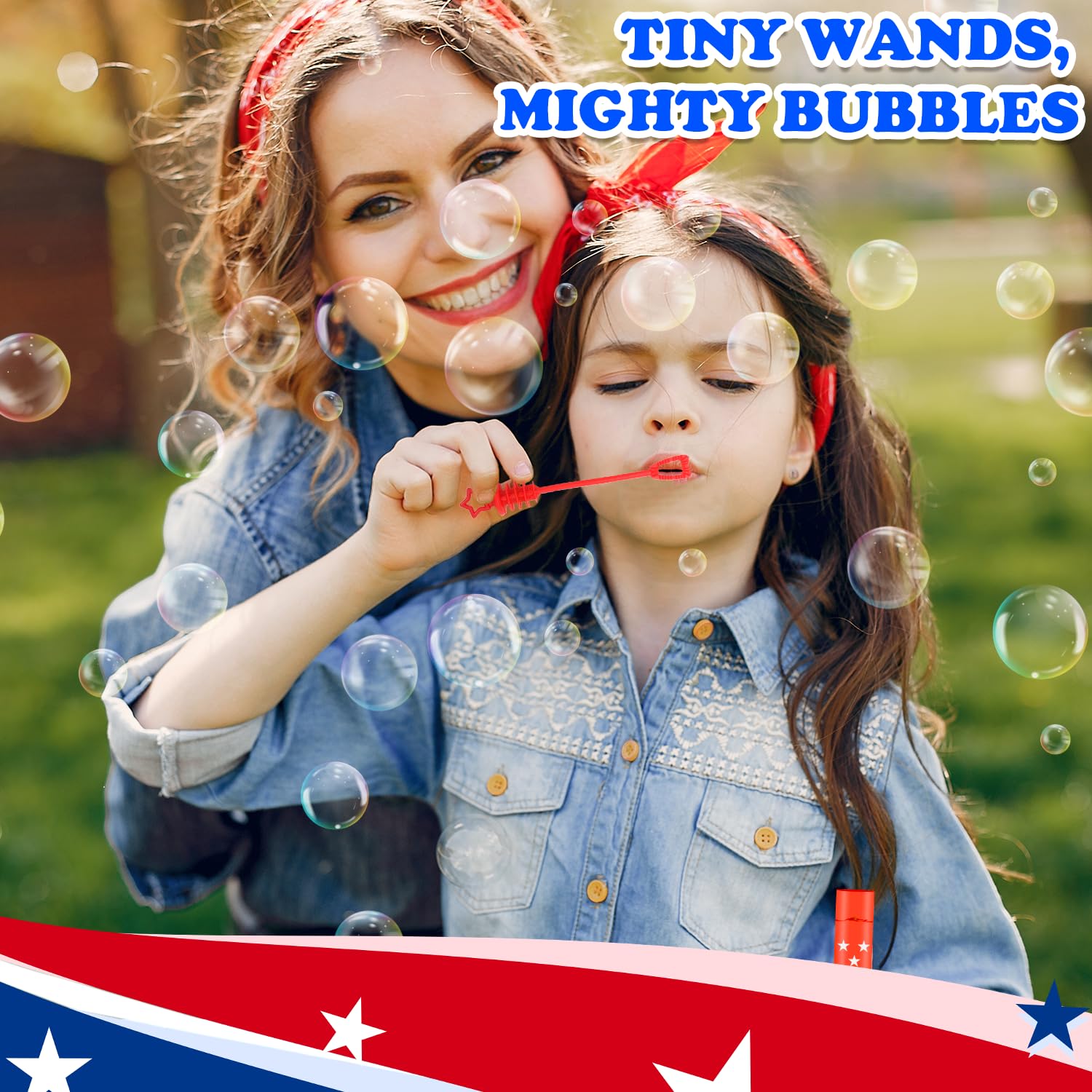 32 Pack Mini Bubbles Wands - Patriotic Party Favors for Kids, 4th of July, Memorial Day & Birthday Celebrations | Bulk Bubble Toys for Goodie Bags, Classroom Rewards & Outdoor Summer Fun