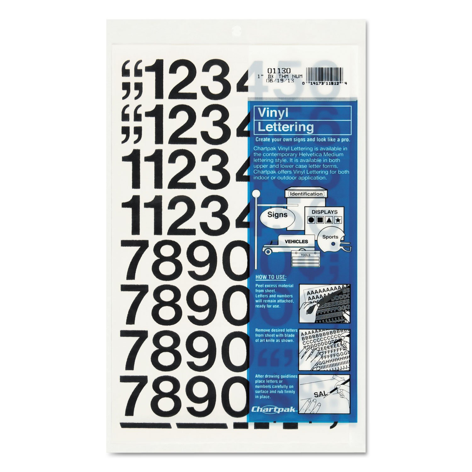 Chartpak Permanent Adhesive Vinyl Numbers - Black | Durable Self-Adhesive Number Stickers for Signs, Mailboxes, Vehicles & Craft Projects