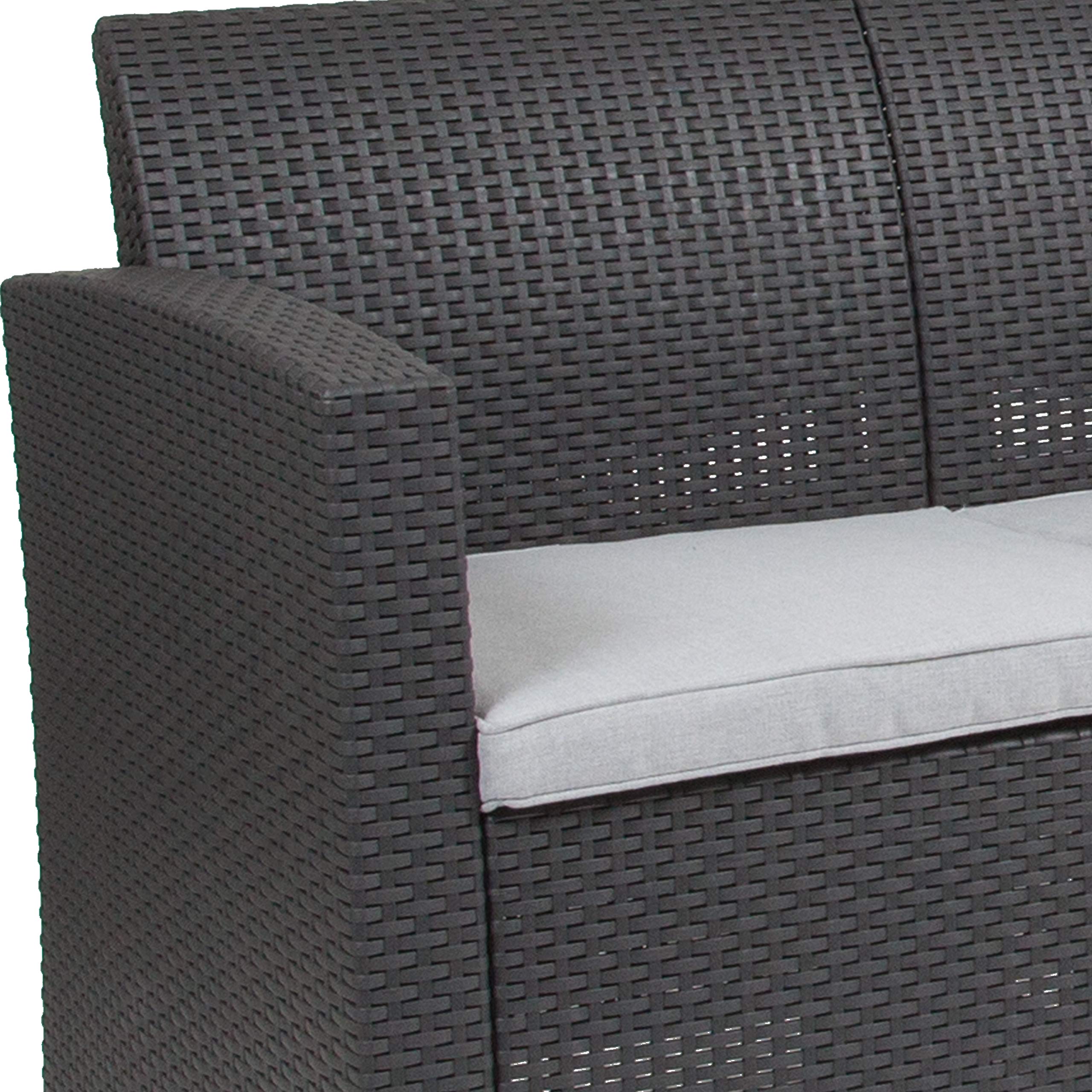 Flash Furniture Seneca Dark Gray Faux Rattan Loveseat with All-Weather Light Gray Cushions - Outdoor Patio, Garden, Poolside Seating for Backyard & Porch