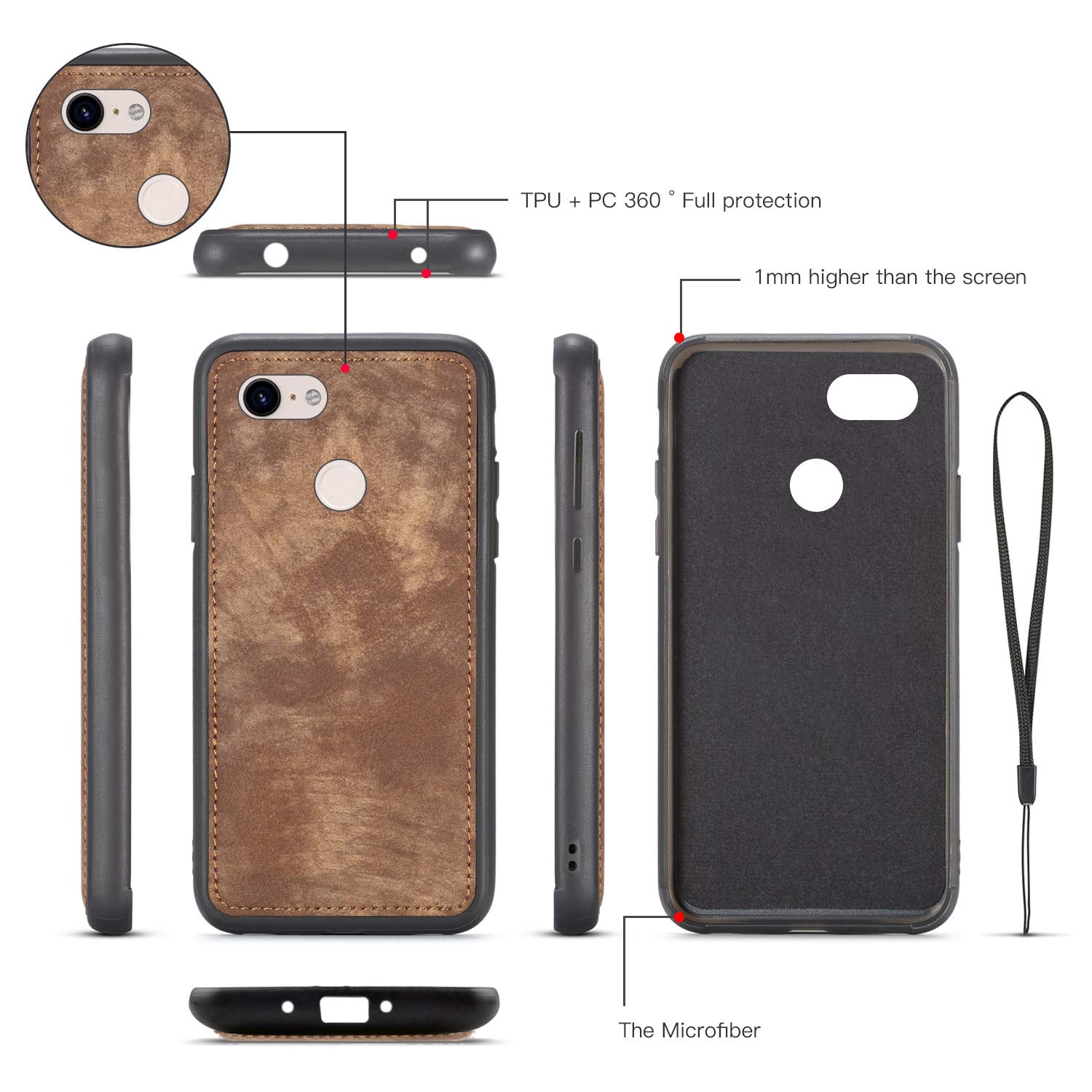 Google Pixel 3A Leather Wallet Case with Zipper Purse, Detachable Card Slots, Magnetic Wrist Strap & Shockproof Protection - Perfect for Travel, Work & Everyday Use (Brown, Pixel 3A)