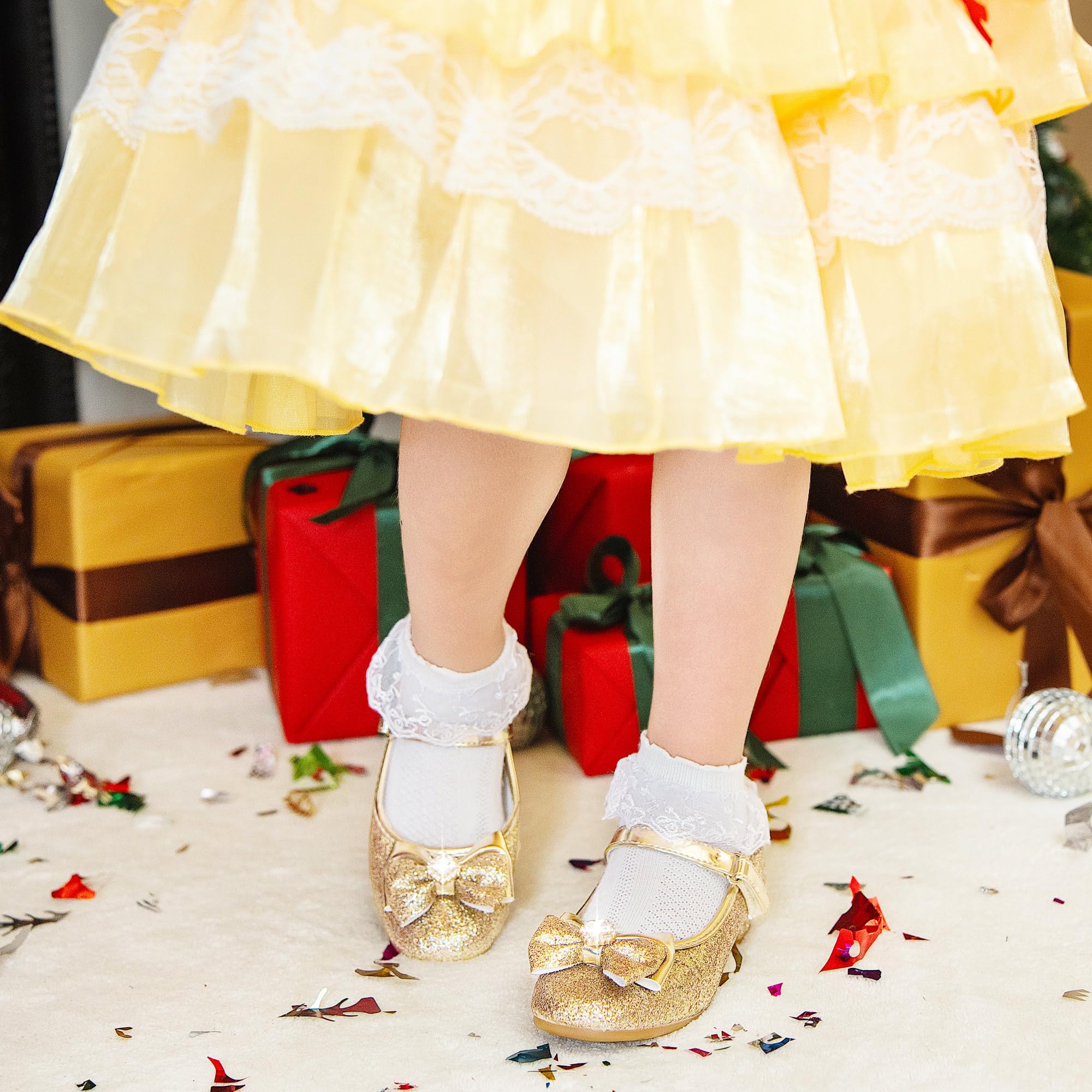 Furdeour Girls Mary Jane Dress Shoes - Glitter Princess Heels for Toddler & Kids - Perfect for Weddings, Flower Girl & Bridesmaid Outfits