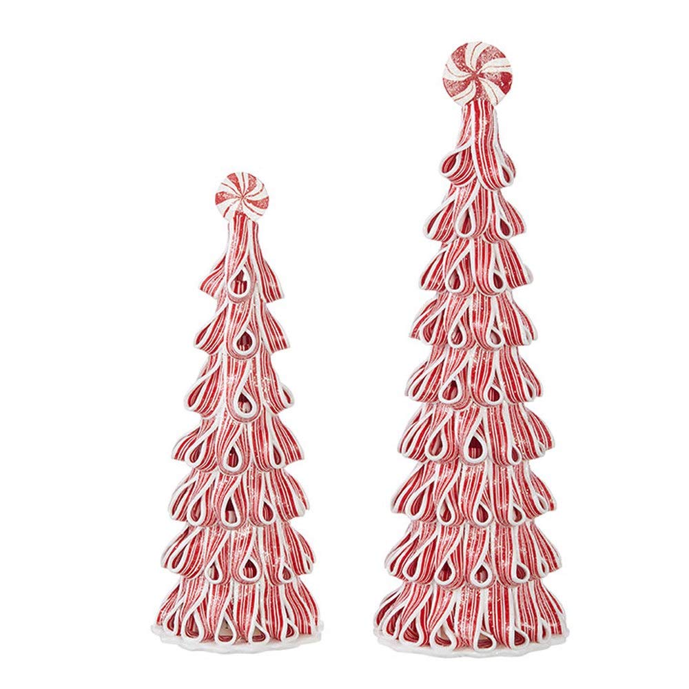 RAZ Imports Kringle Candy Co. 17.25-Inch Christmas Ribbon Candy Tree Set of 2 - Festive Holiday Decor for Home, Office, and Party Centerpieces