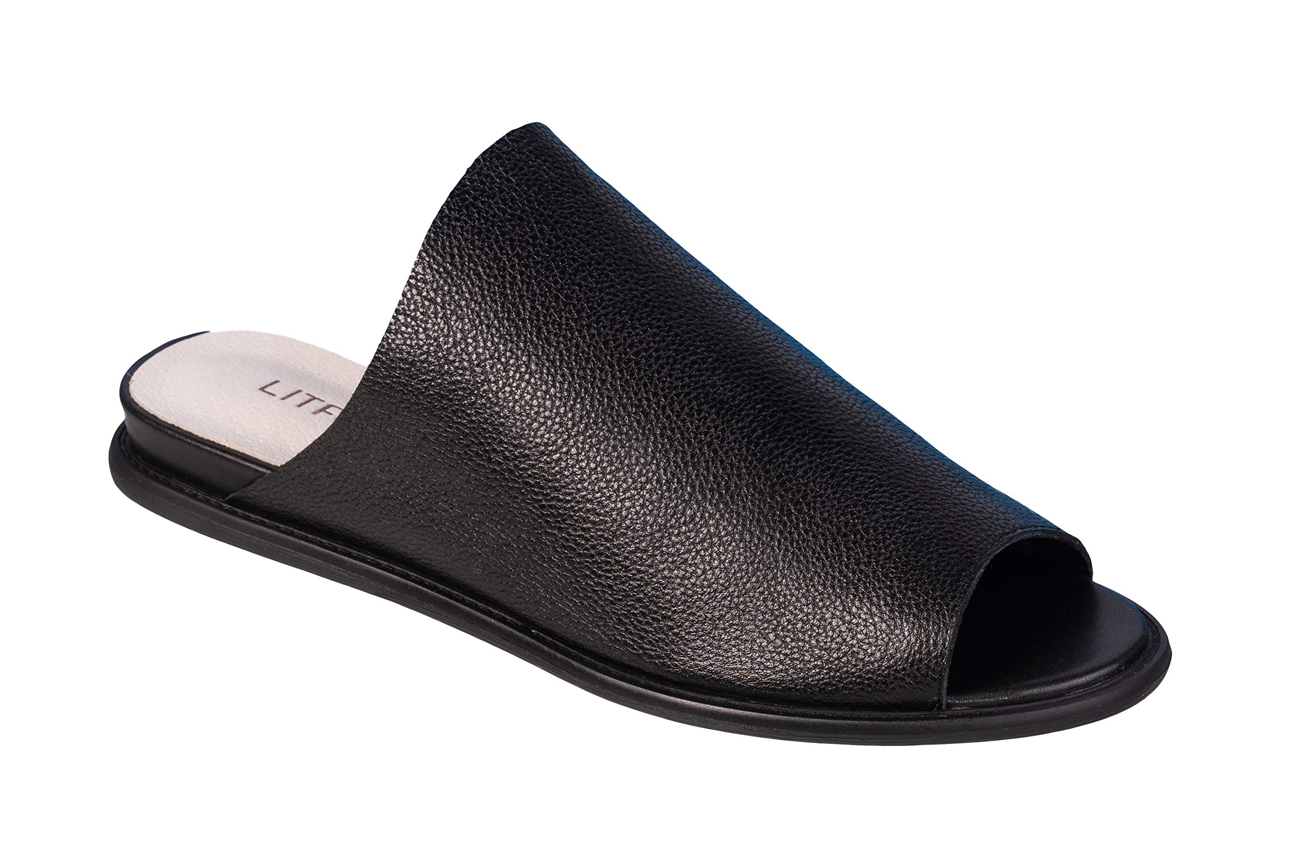 LITFOOT LF5997-4-1 Women's Soft Leather Slippers for Home - Black | Cozy Indoor House Shoes for Relaxation & Comfort | Perfect for Lounging, Spa Days & Cold Weather