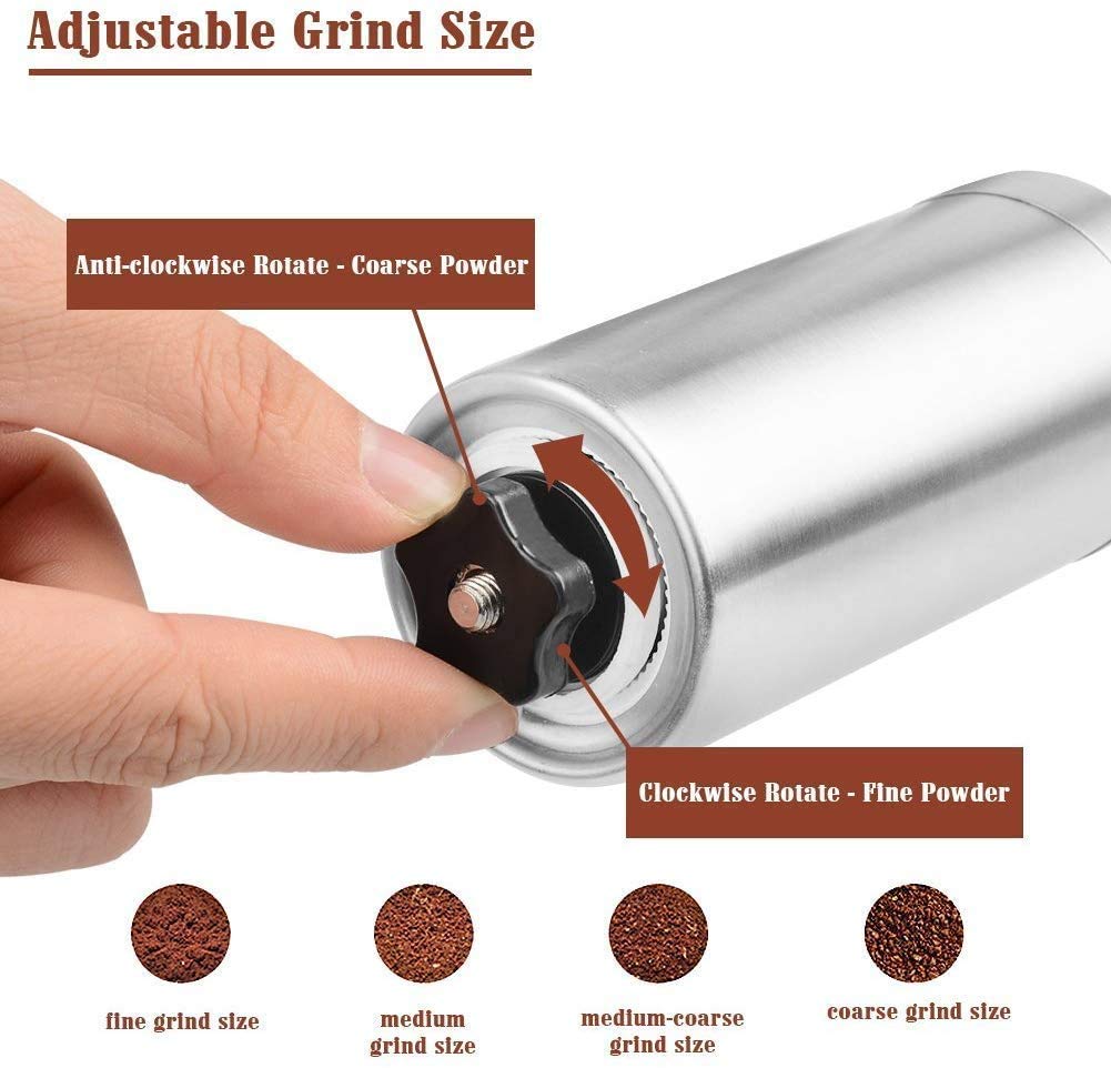 Premium Manual Coffee Grinder - Adjustable Ceramic Burr Mill for Espresso, French Press & Drip Coffee | Portable Hand Crank Coffee Bean Grinder with Stainless Steel Body | Perfect for Home, Camping & Travel Brewing