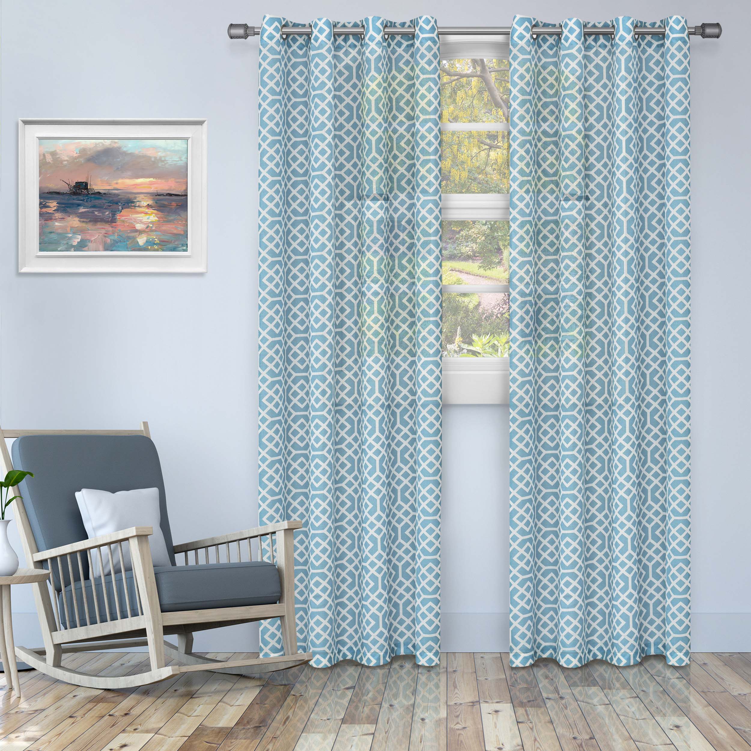 Honeycomb Sheer Curtains with Grommet Top - Light Filtering Printed Window Panels for Living Room & Bedroom