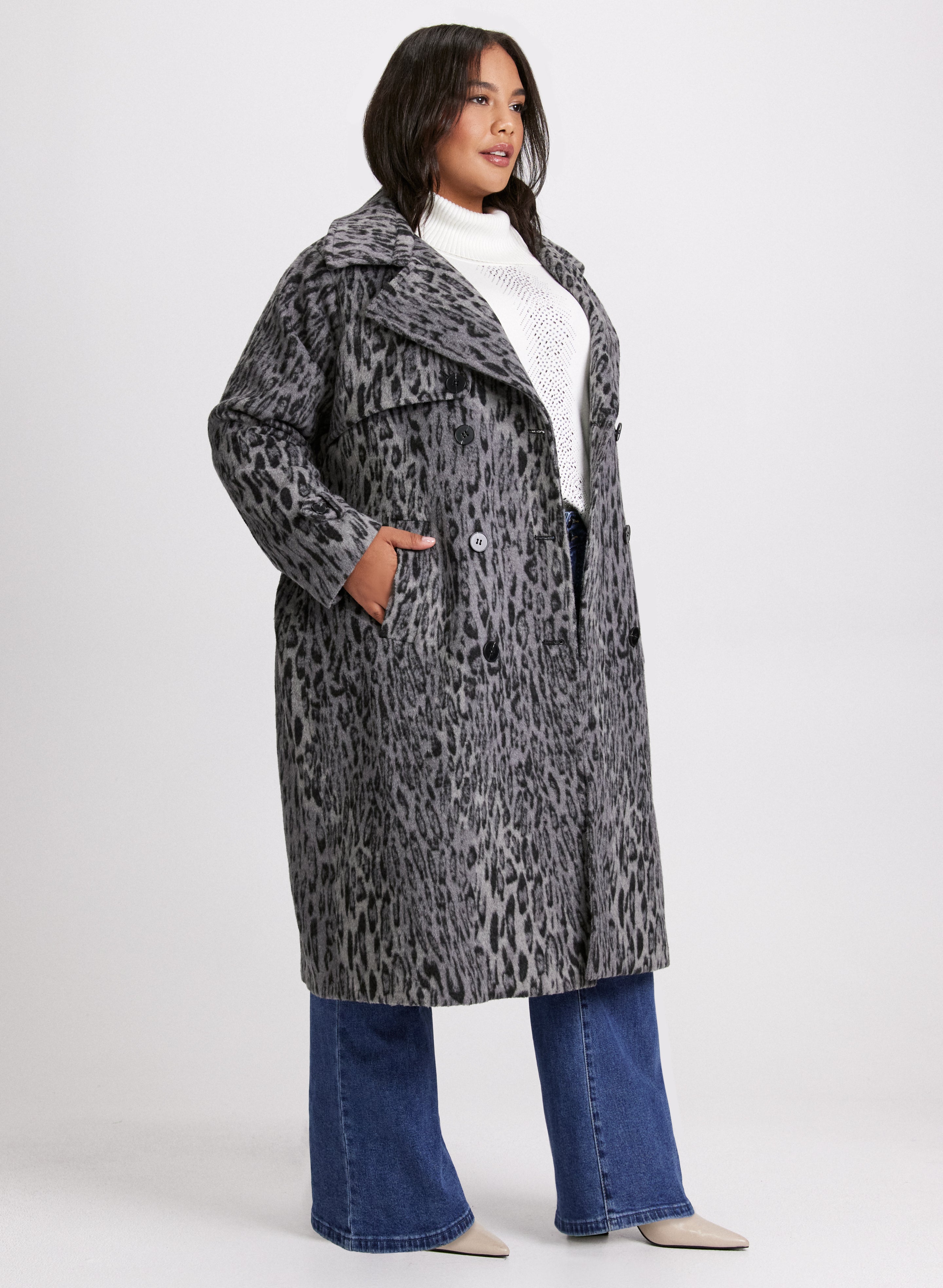 Bernardo Women's Faux Fur Leopard Print Coat - Winter Warm Long Coat with Hood, Fashionable Animal Print Jacket for Cold Weather, Perfect for Outdoor Activities and Casual Wear