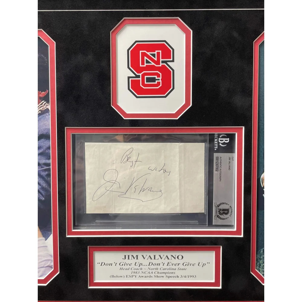 Jim Valvano Autographed Framed Collage with ESPY Speech - Signed Cut Signature & BAS COA - Perfect for Sports Memorabilia Collectors, Man Cave Decor, and Inspirational Gifts