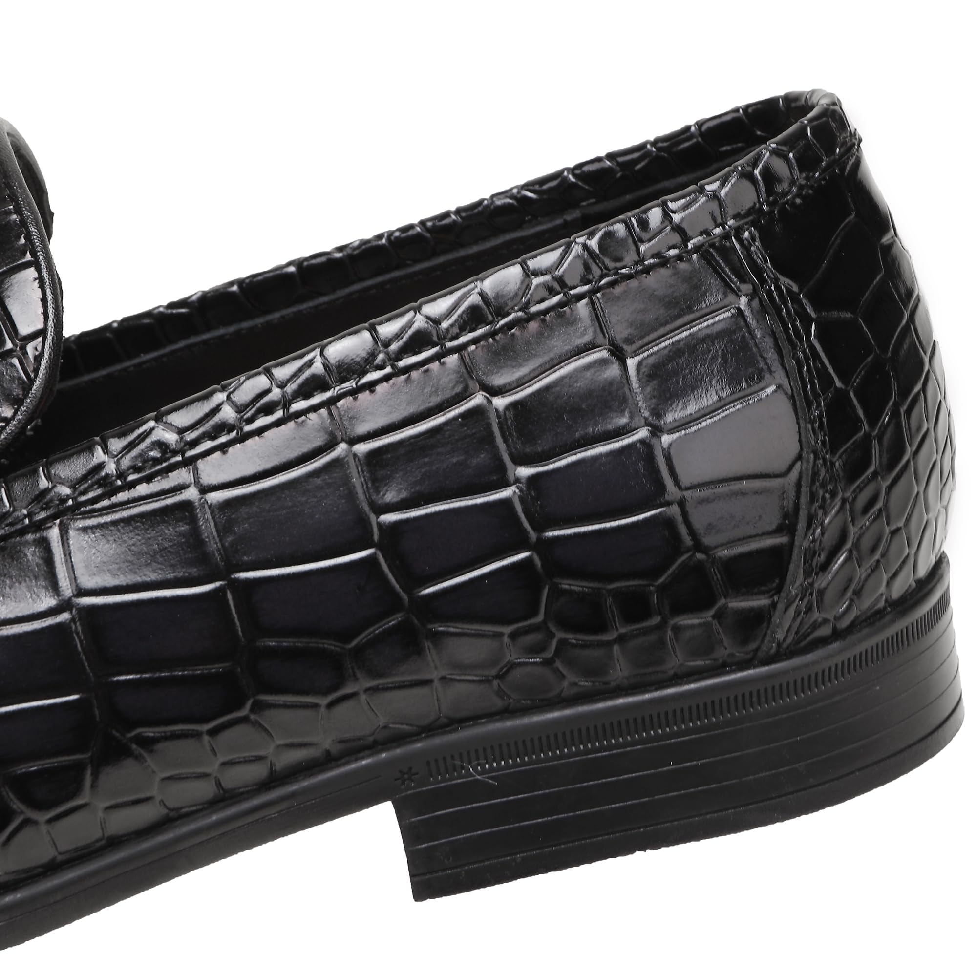 Premium Men's Leather Tassel Loafers - Classic Alligator Print Slip-On Dress Shoes for Business, Wedding & Formal Occasions | Comfortable & Stylish Office & Evening Wear