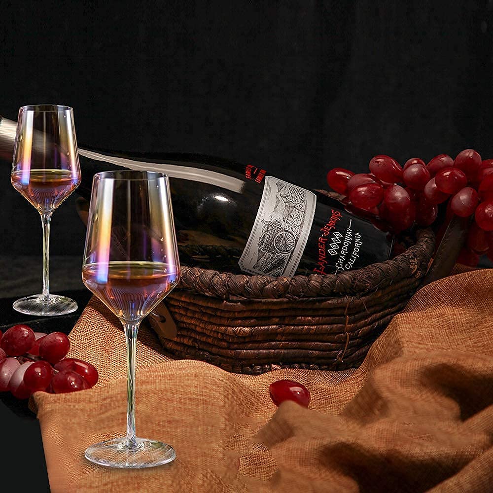 Premium Hand Blown Crystal Wine Glasses Set of 2 - 17oz Iridescent Stemware for Red & White Wine - Elegant Gift for Wedding, Anniversary, Christmas & Birthday - Perfect for Romantic Dinners & Special Celebrations
