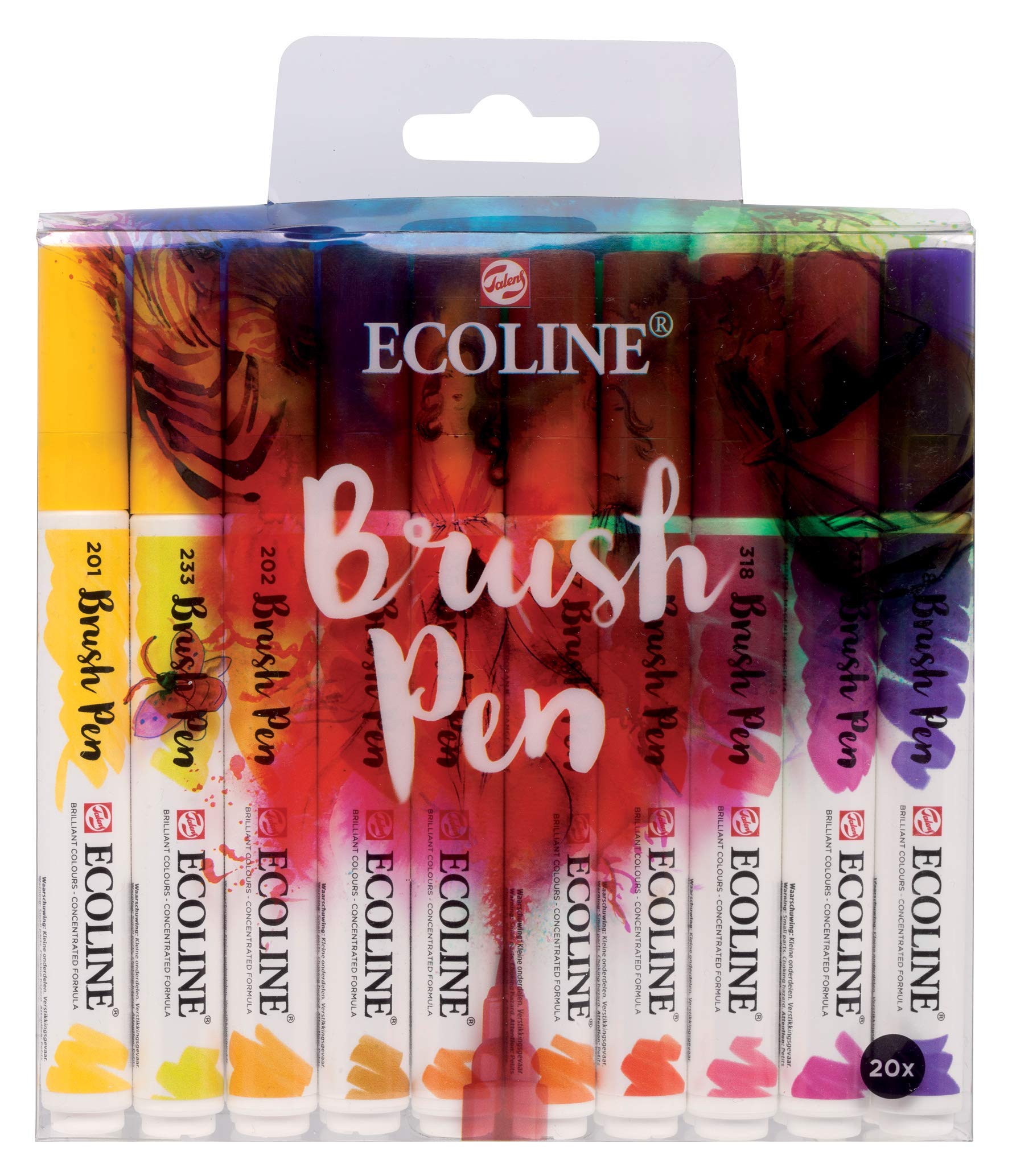 Royal Talens Ecoline Liquid Watercolor Brush Pen Set - 20 Vibrant Colors (11509004) for Artists, Calligraphy & DIY Craft Projects