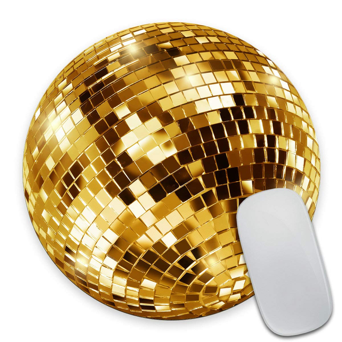 Smooffly Gold Disco Ball Round Mouse Pad - Custom Glitter Sequin Computer Mousepad for Laptop & PC - Perfect for Gaming, Office Work & Disco Party Decor