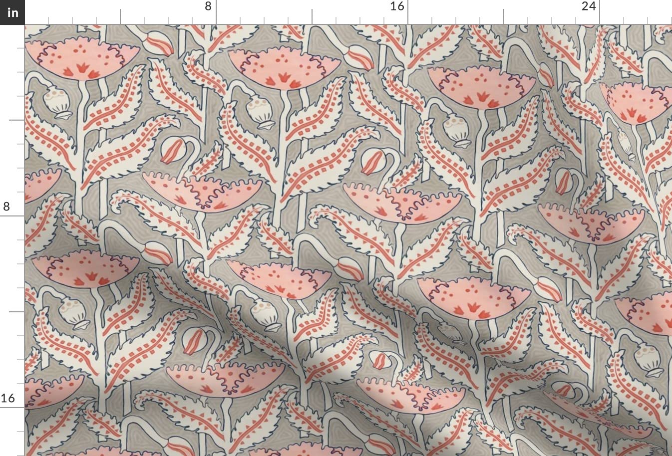 Antique Poppy Coral Gray Navy Floral Printed Minky Fabric Fat Quarter - Soft Baby Blanket Material, Quilt Backing & Plush Toy Fabric for DIY Sewing Projects - Perfect for Nursery Decor, Baby Gifts & Home Crafts