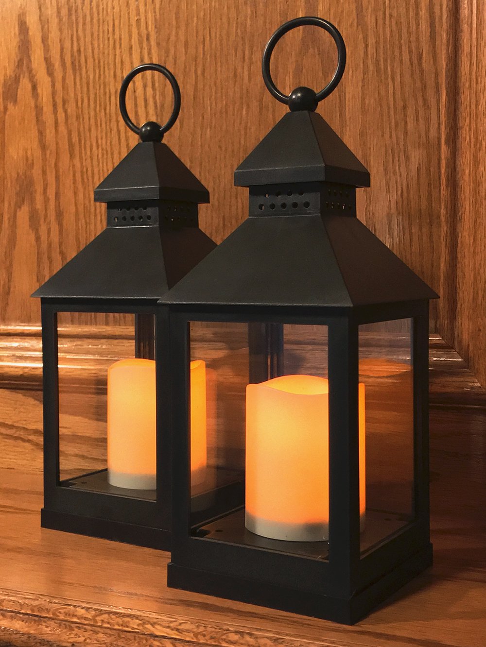 BANBERRY DESIGNS Decorative Lanterns Set of 8 - Black Flameless LED Candle Lanterns 9.4