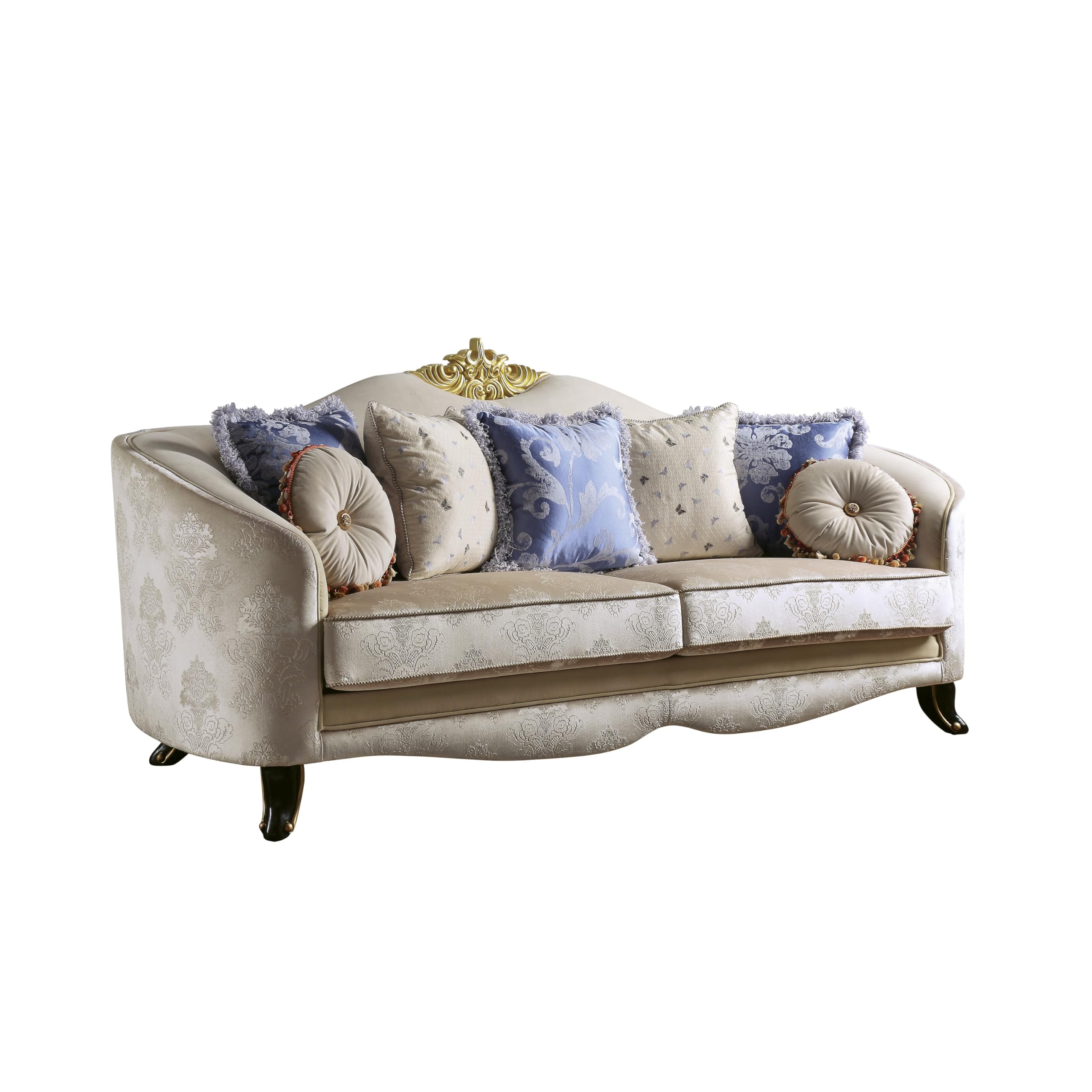 Acme Sheridan Cream Fabric Sofa with 7 Pillows - Living Room Comfort