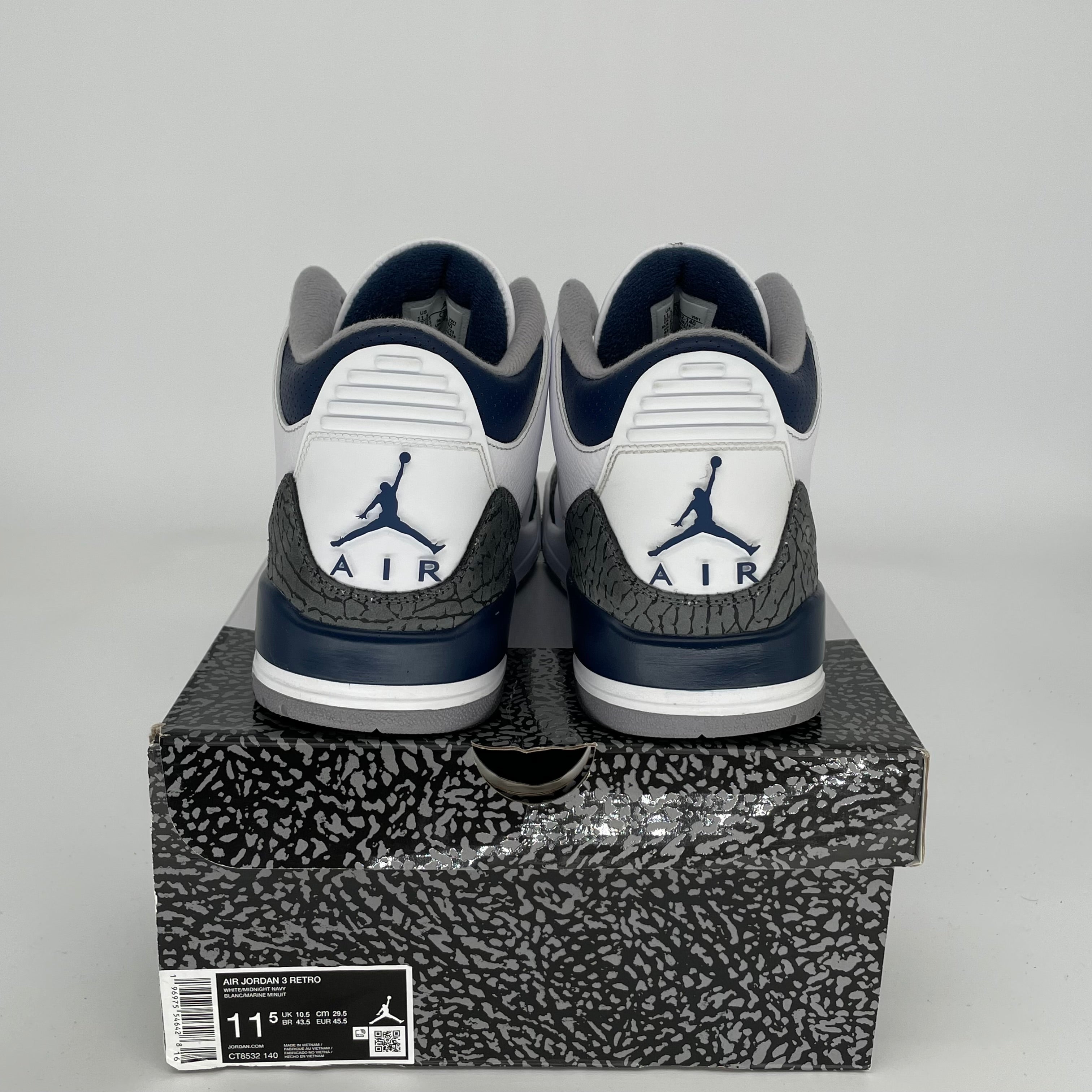 AIR JORDAN 3 MIDNIGHT NAVY Men's Basketball Shoes Size 11.5 (CT8532-140) - Retro Sneakers for Streetwear & Casual Outfits