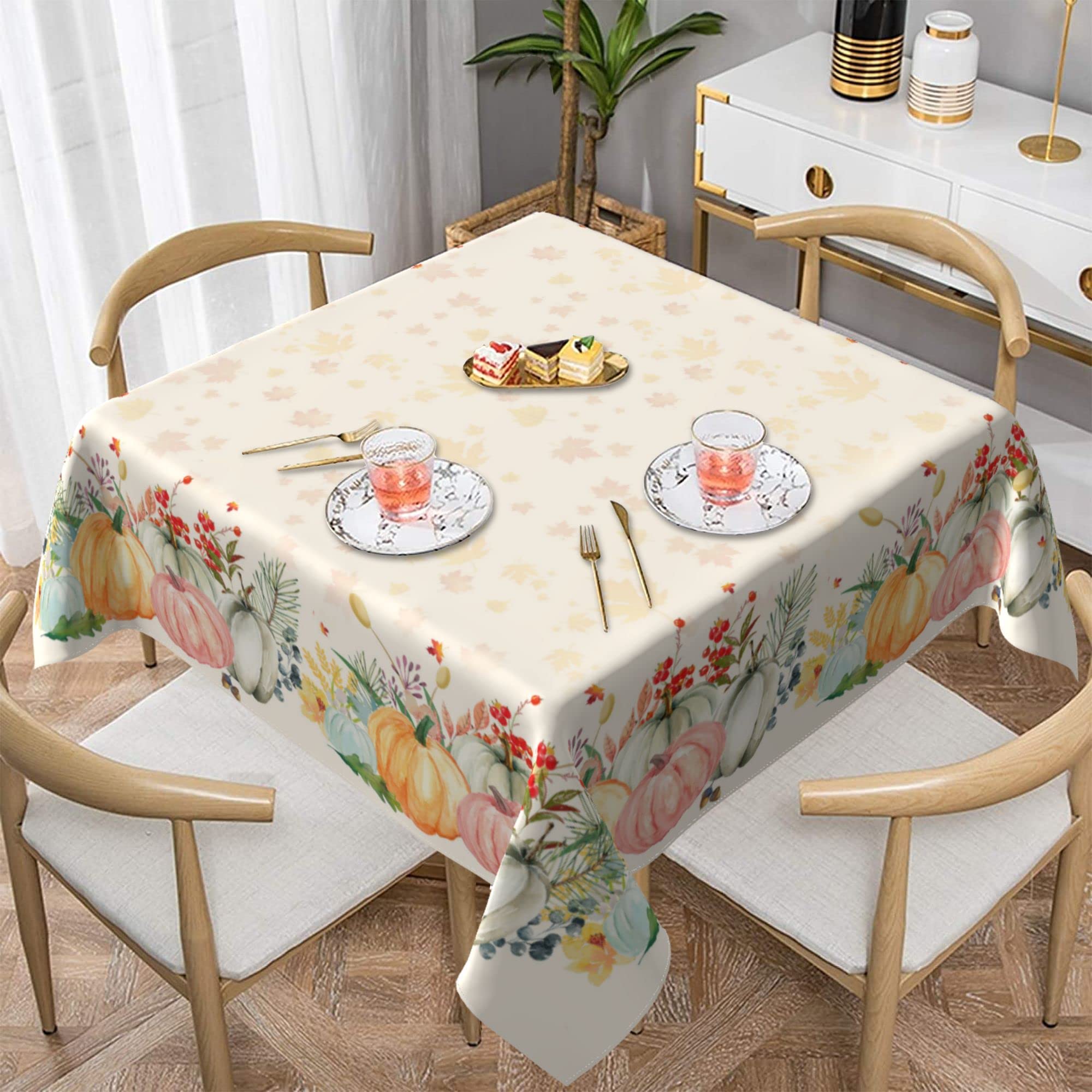 Waterproof Wipeable Square Fall Tablecloth 60x60 - Thanksgiving Kitchen Dining Room Table Cover for Indoor Outdoor Use - Perfect for Parties, Picnics, and Holiday Gatherings