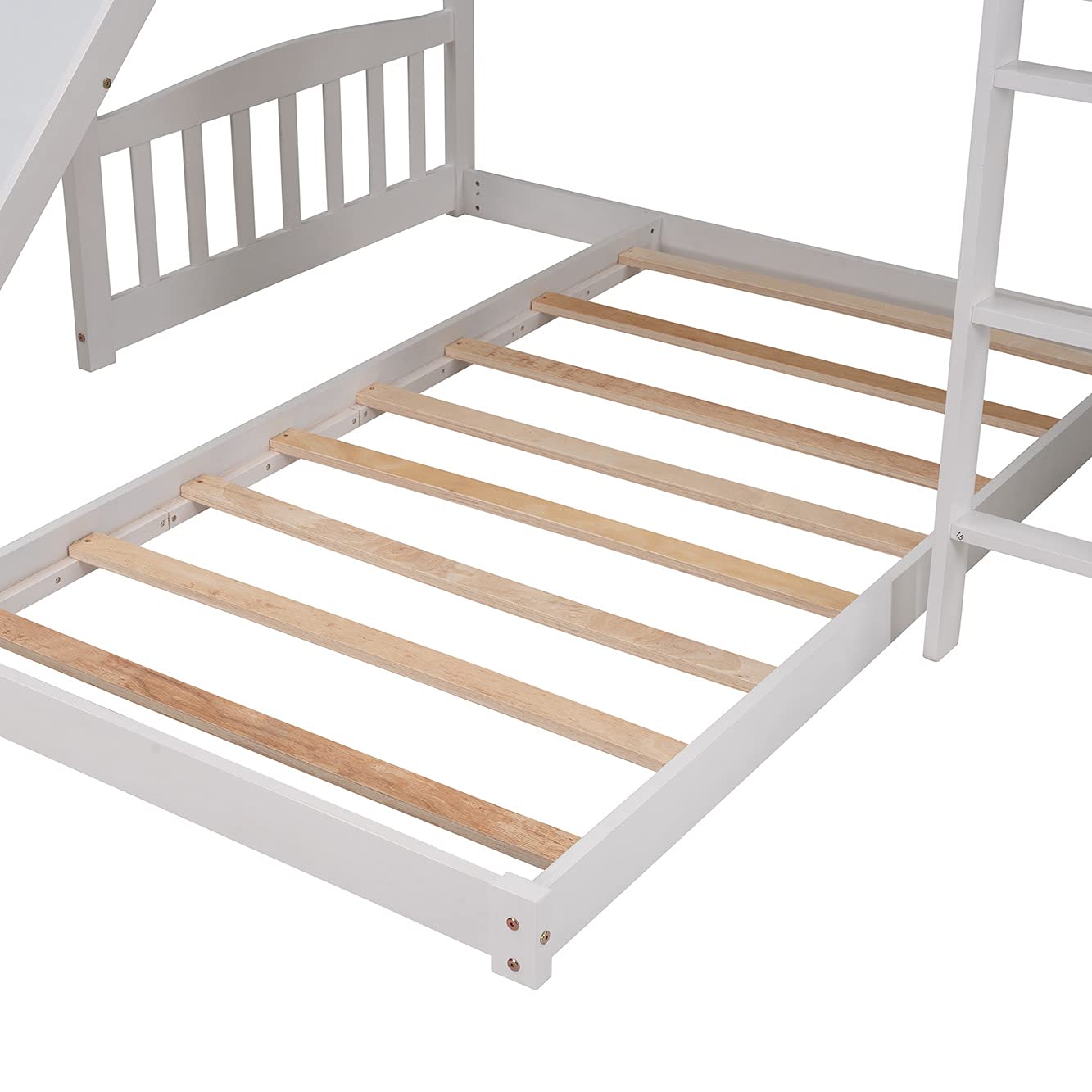 Solid Wood Twin Over Twin Bunk Bed with Slide - Kids House-Shaped Loft Bed Frame with 2 Drawer Stairs & Ladder for Boys, Girls, Teens - No Box Spring Needed (White) - Perfect for Small Bedrooms, Shared Kids Rooms & Play Areas
