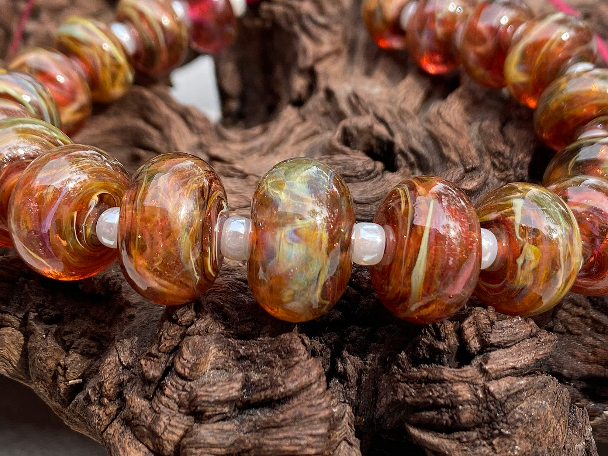 19 Ruby Brown Swirls Graduated Lampwork Beads - Handmade Glass Beads for Jewelry Making, DIY Crafts & Necklace Design - Perfect for Bracelets, Earrings and Home Decor Projects