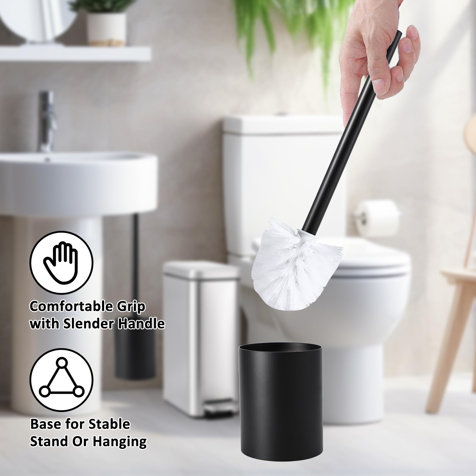 2.6 Gallon Stainless Steel Bathroom Trash Can with Lid & Toilet Brush Holder Set - 10L Silver Wastebasket for Office, Kitchen, Bedroom - Includes Trash Bags | Space-Saving Design for Narrow Spaces & Modern Bathroom Decor