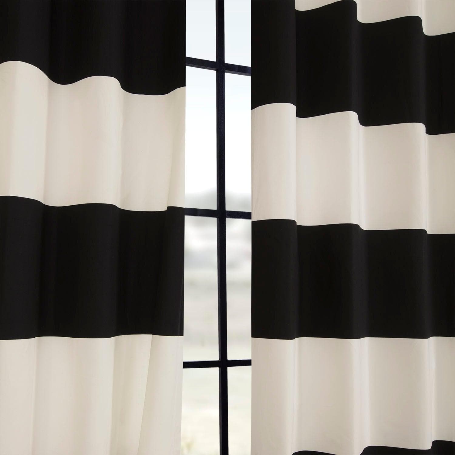 Onyx Black & Off White Striped Printed Cotton Custom Curtains - Premium Window Treatment for Living Room, Bedroom & Home Decor