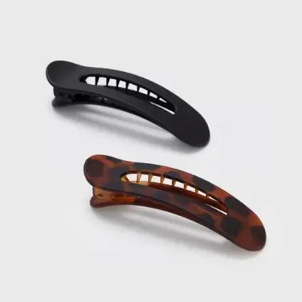 2-Piece Flat Lay Claw Clip Set - Black & Tortoiseshell Hair Clips for Women | Perfect for Ponytails, Buns & Everyday Hairstyles