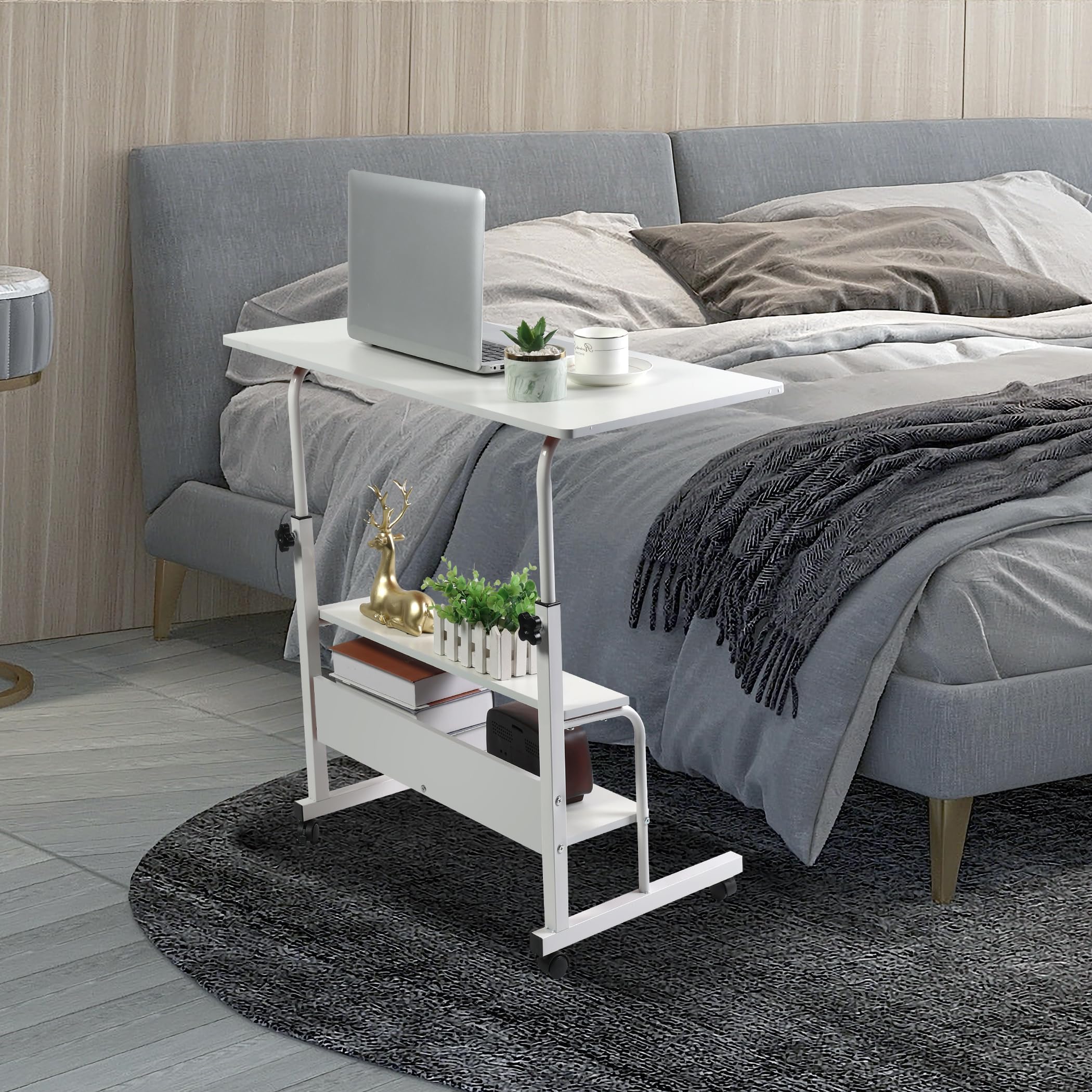Adjustable Height Laptop Desk - 31.5x15.7 Inch Portable Standing Computer Table with Storage for Home Office, Bedroom & Small Spaces | Perfect for Working, Studying, Gaming & Sofa Use (White, Minimalist Design)