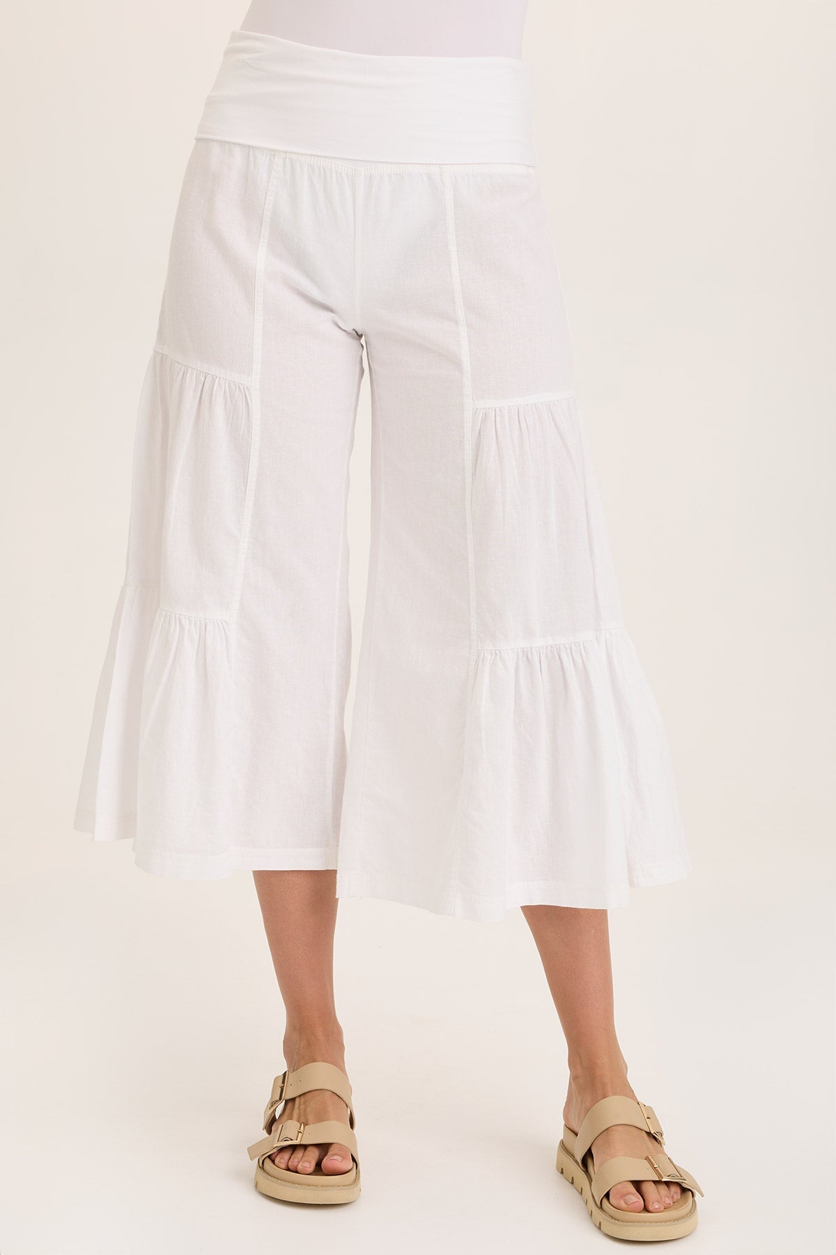 Linen Side Tier Wide Leg Palazzo Pants - Comfortable & Stylish Women's Casual Trousers for Summer, Beach, and Boho Outfits