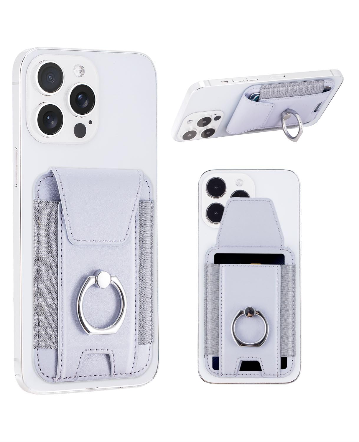 Magnetic Leather Wallet with Phone Grip for iPhone 15/15 Pro/14 Pro Max/14 Pro/14/14 Plus/13/12 Series - MagSafe Compatible Card Holder with Privacy Flap (Holds 7 Cards) - Purple - Perfect for Travel, Work & Everyday Use