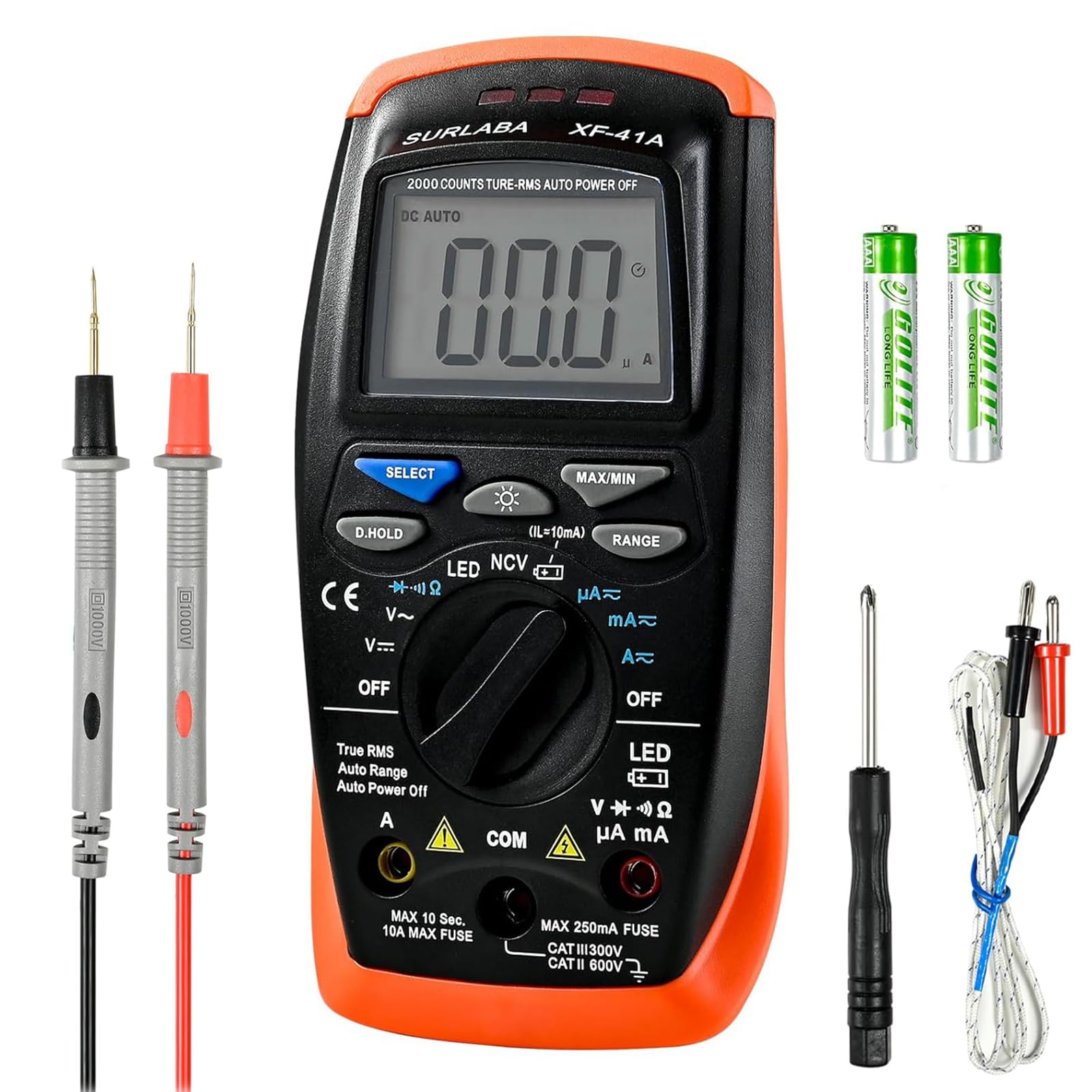 Professional Digital Multimeter 2000 Counts - AC/DC Voltage Tester, Measures Volts, Amps, Ohms, Continuity - Perfect for Electrical Testing, DIY Projects & Automotive Repairs
