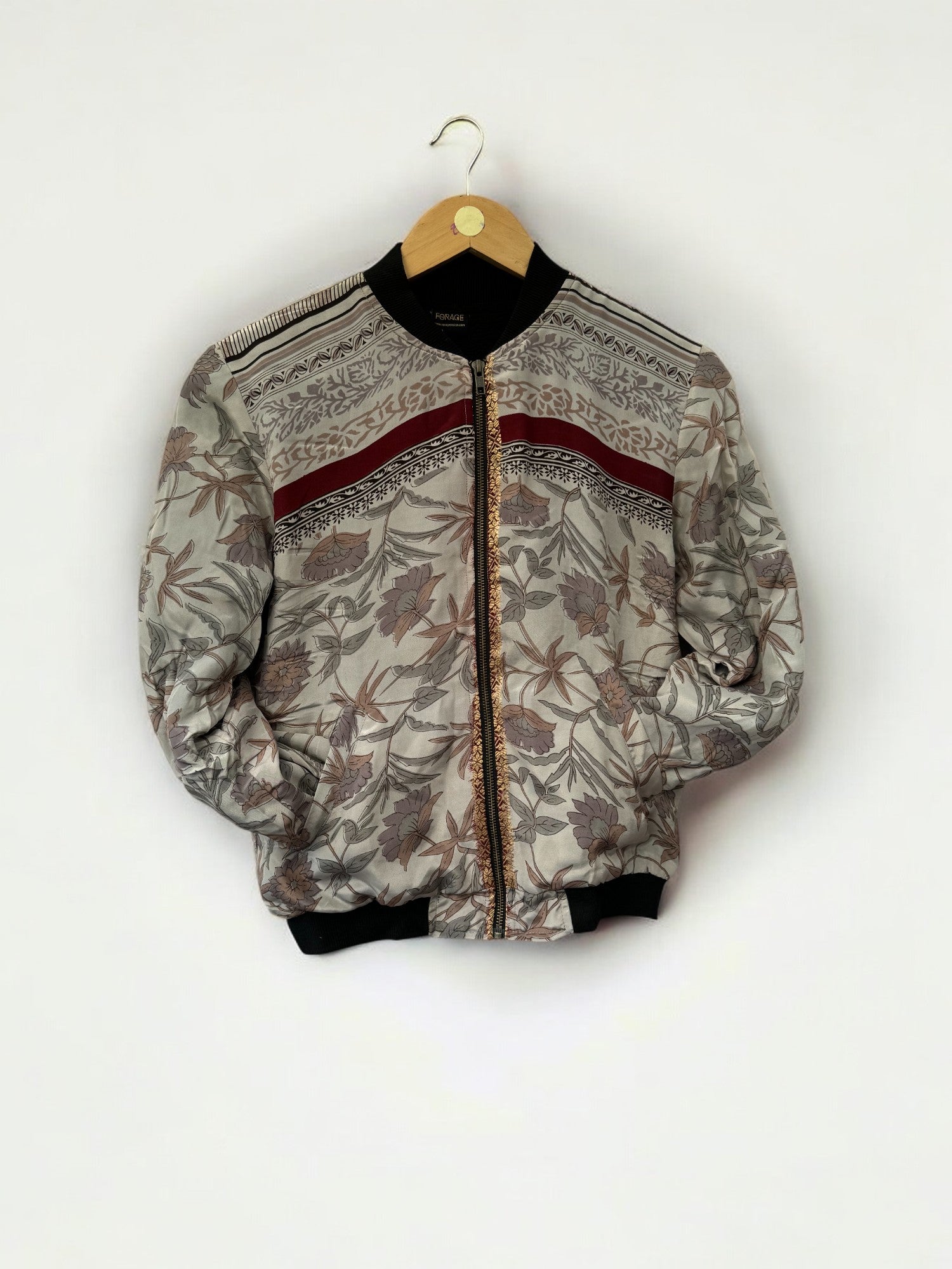 Eco-Friendly Recycled Sari Bomber Jacket for Women | Size Small (8-10) | Sustainable Fashion for Casual Wear & Outdoor Activities