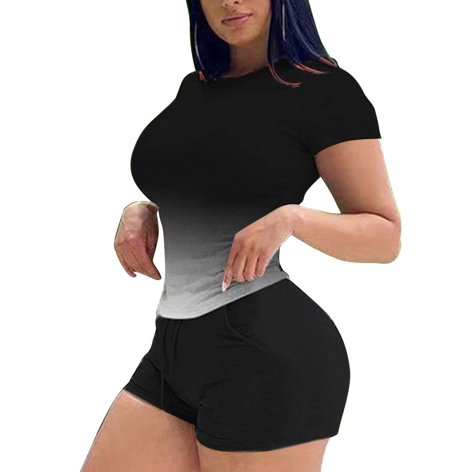 Plus Size Women's Two Piece Lounge Sets - Short Sleeve Sweatsuit & Crewneck Pajama Set for Casual Summer Wear | Comfortable Home Outfits, Sleepwear & Relaxation
