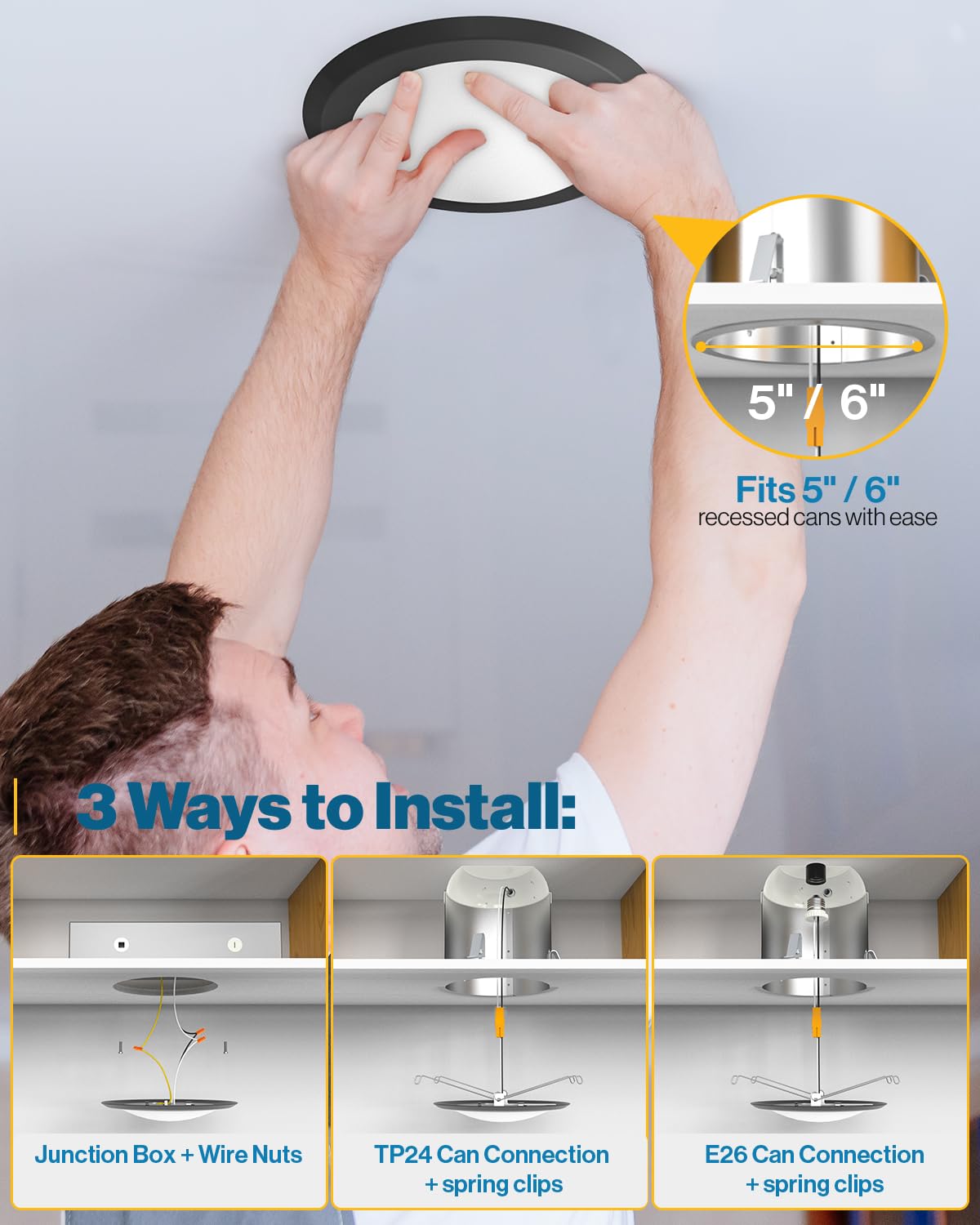 Sunco 24 Pack 6 Inch LED Recessed Ceiling Lights - Flush Mount Black Disc Lighting, 1050 LM, Dimmable, Selectable CCT 2700K-6000K, 15W=100W, Wet Rated ETL Certified - Perfect for Kitchens, Bathrooms, and Living Rooms