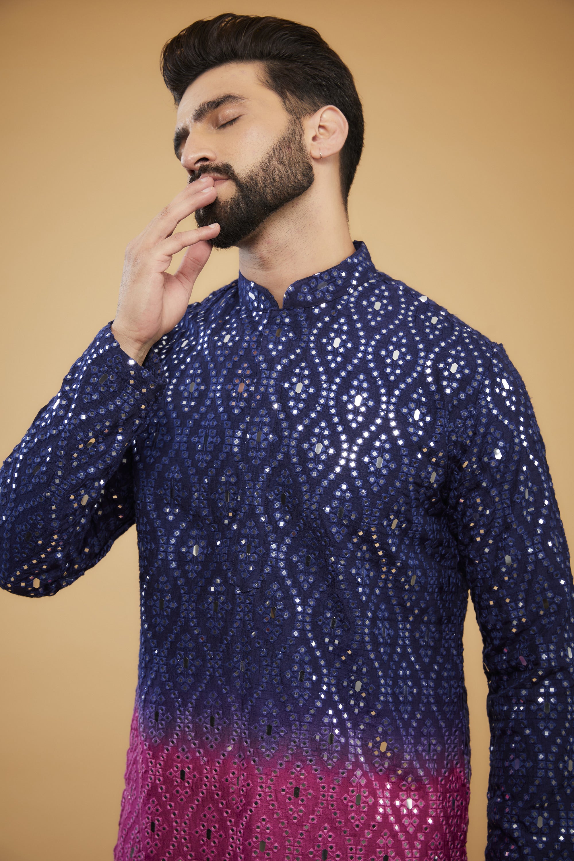 Ombre Shaded Mirror Work Kurta - Embroidered Indian Ethnic Tunic for Women | Perfect for Festivals, Weddings & Cultural Events