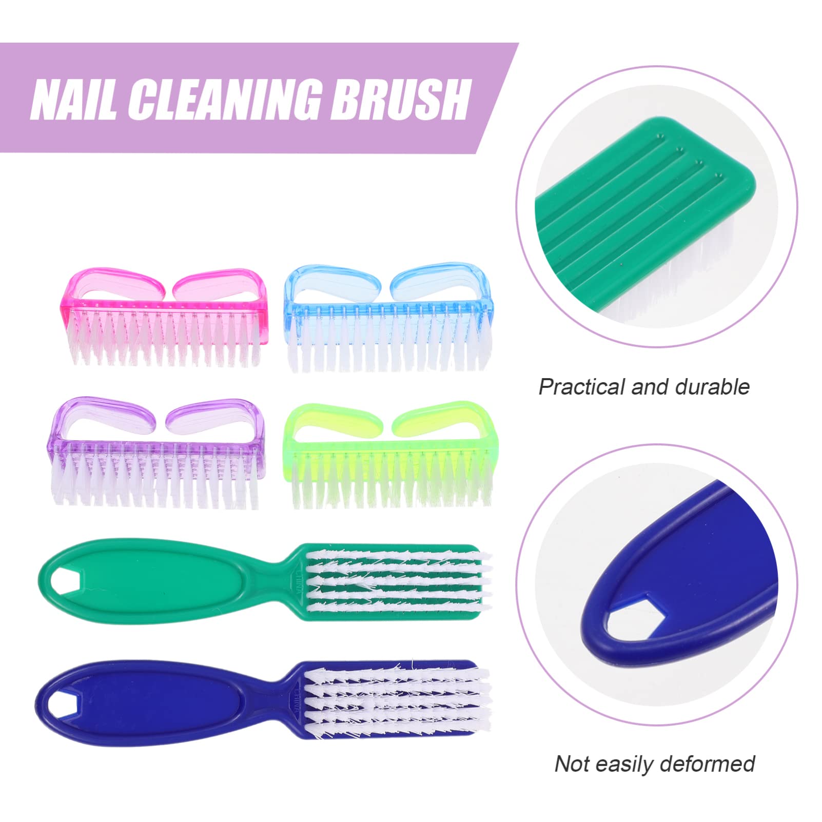 EXCLUZO 6-Piece Nail Brush Set with Handle Grip - Professional Fingernail Cleaning & Nail Art Brushes for Manicure Pedicure - Perfect for Home Salon, Spa, and DIY Nail Care