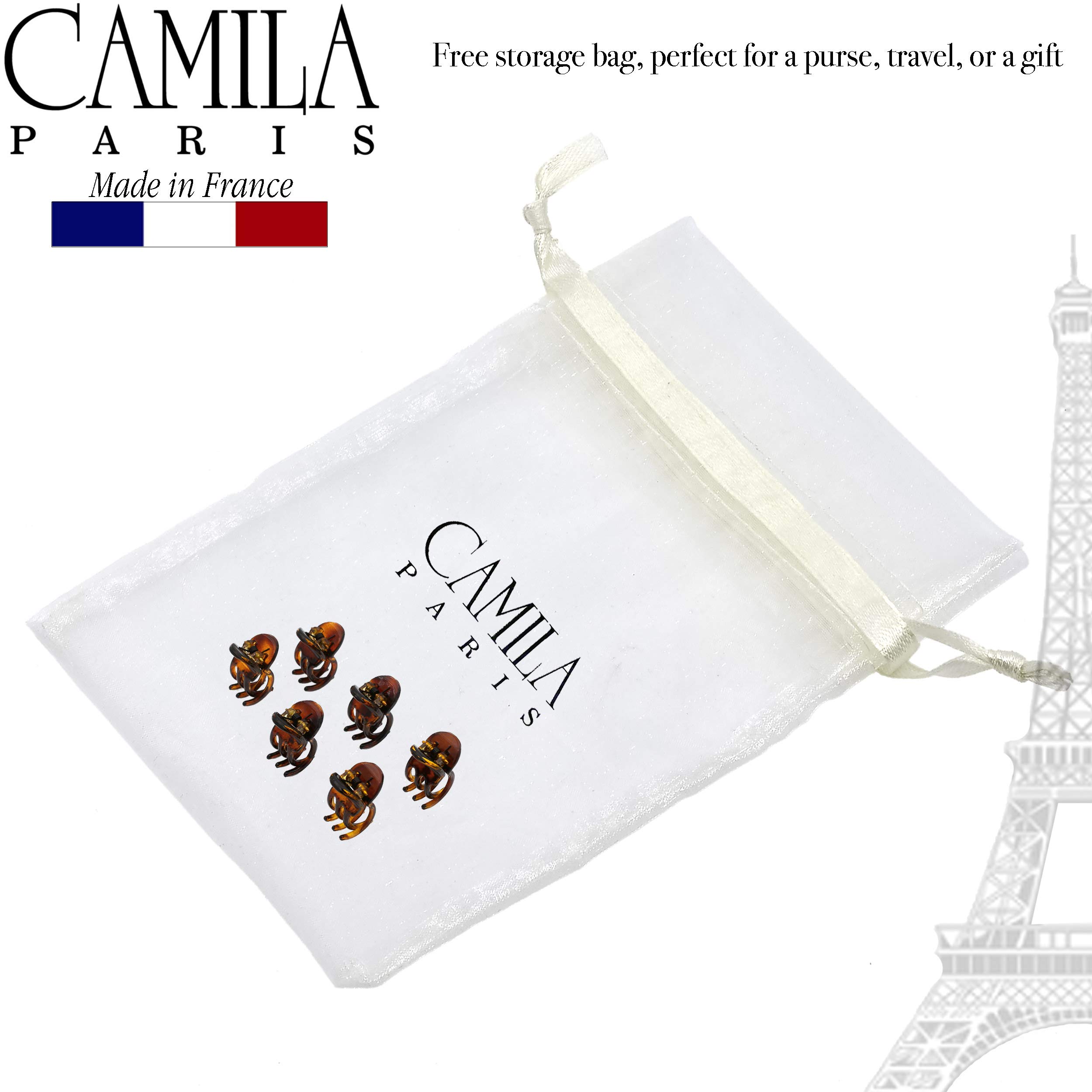 Camila Paris CP2374 French Hair Clips for Women - Set of 6 Extra Small Tortoise Shell Hair Claw Clips, Strong Hold Grip Clamps - Fashion Hair Accessories for Women & Girls - Made in France - Perfect for School, Work, Parties & Everyday Styling
