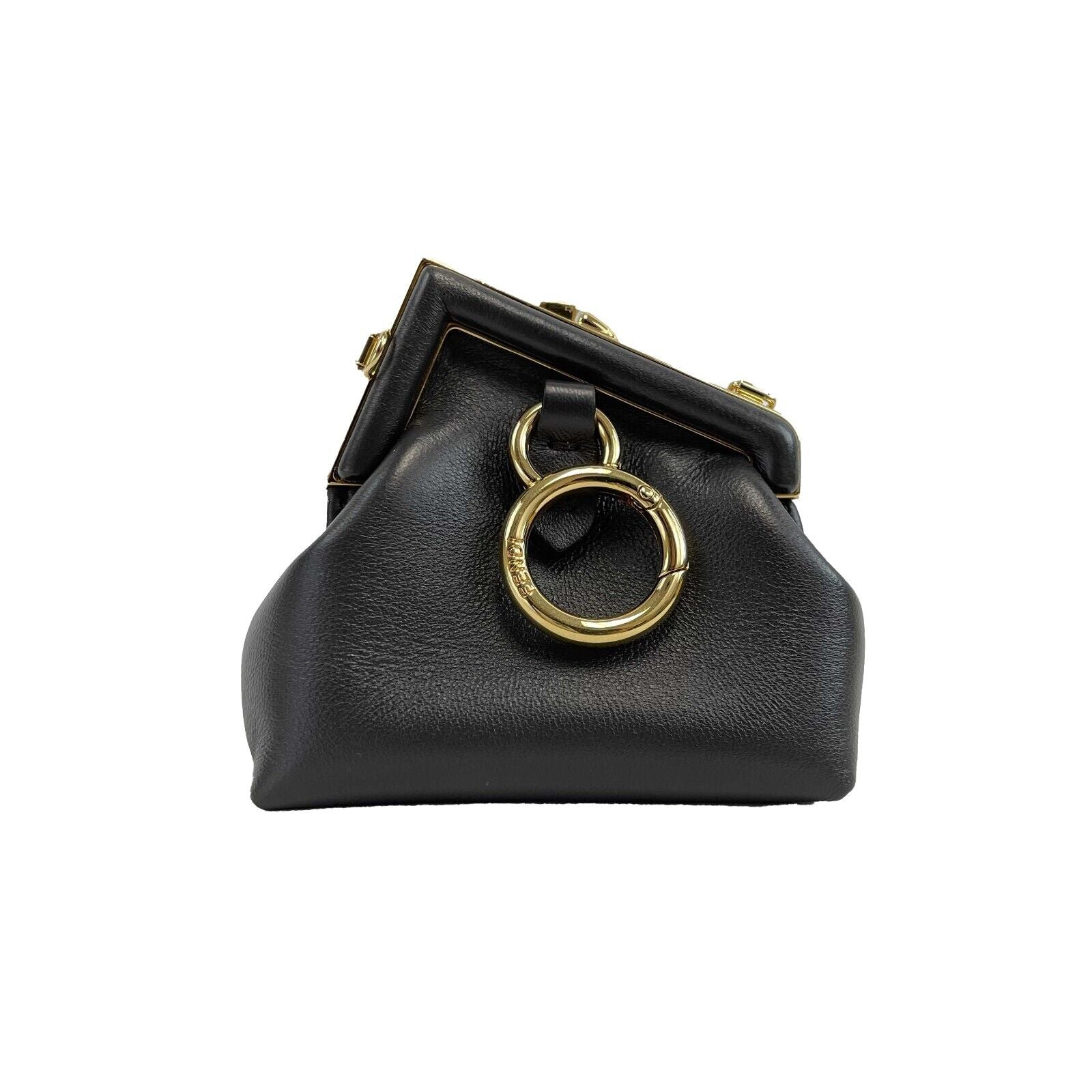 Fendi Nano Fendi First Charm Black Leather Crossbody Bag with Chain Strap - Perfect for Parties, Date Nights & Everyday Elegance