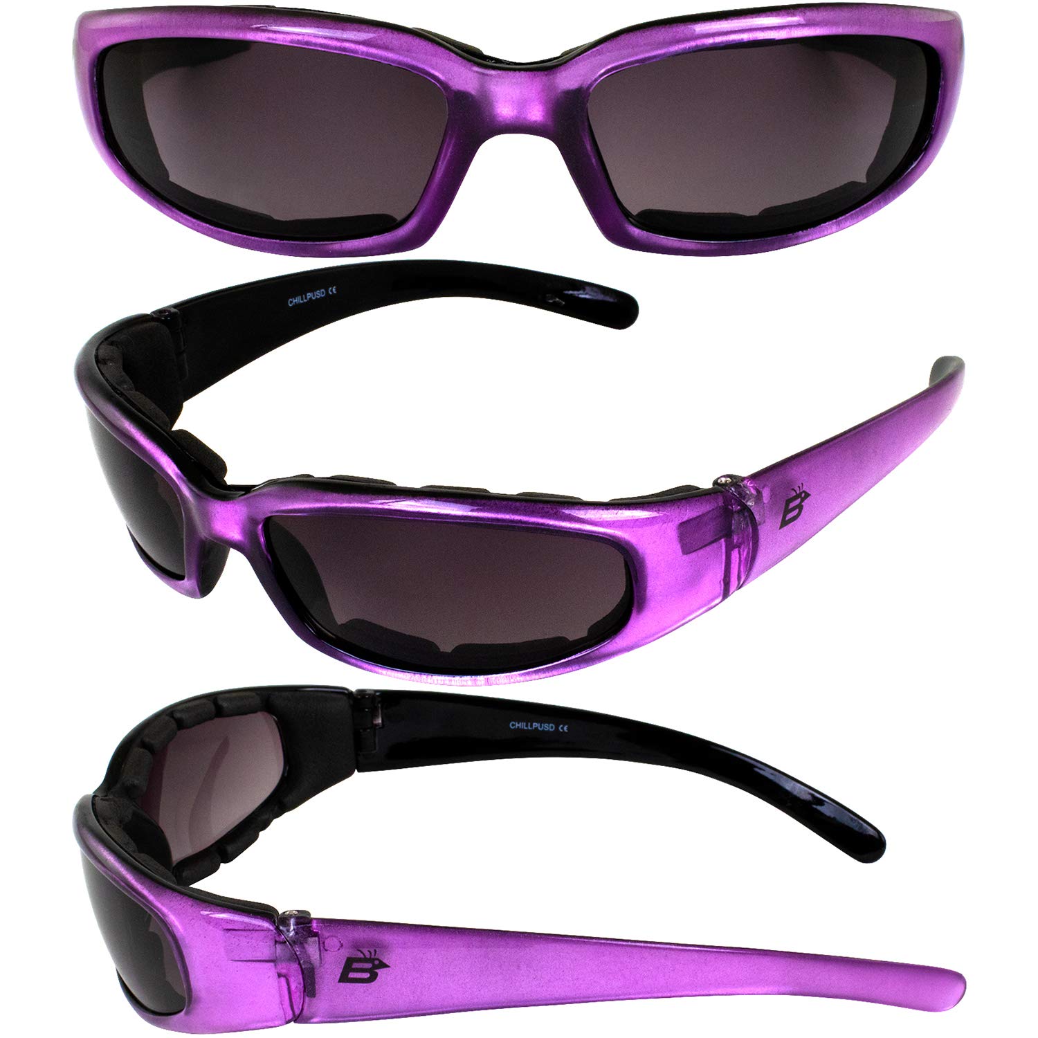Birdz Eyewear Chill Women's Motorcycle Sunglasses - 2 Pairs with Padded Pink & Purple Frames & Super Dark Lenses - UV Protection for Riding, Driving, and Outdoor Adventures