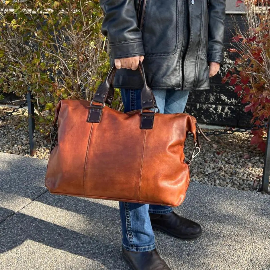 Premium MET Leather Carry-On Duffle Bag with Short Handles - Lightweight Travel Duffel for Gym, Weekend Trips & Business Travel